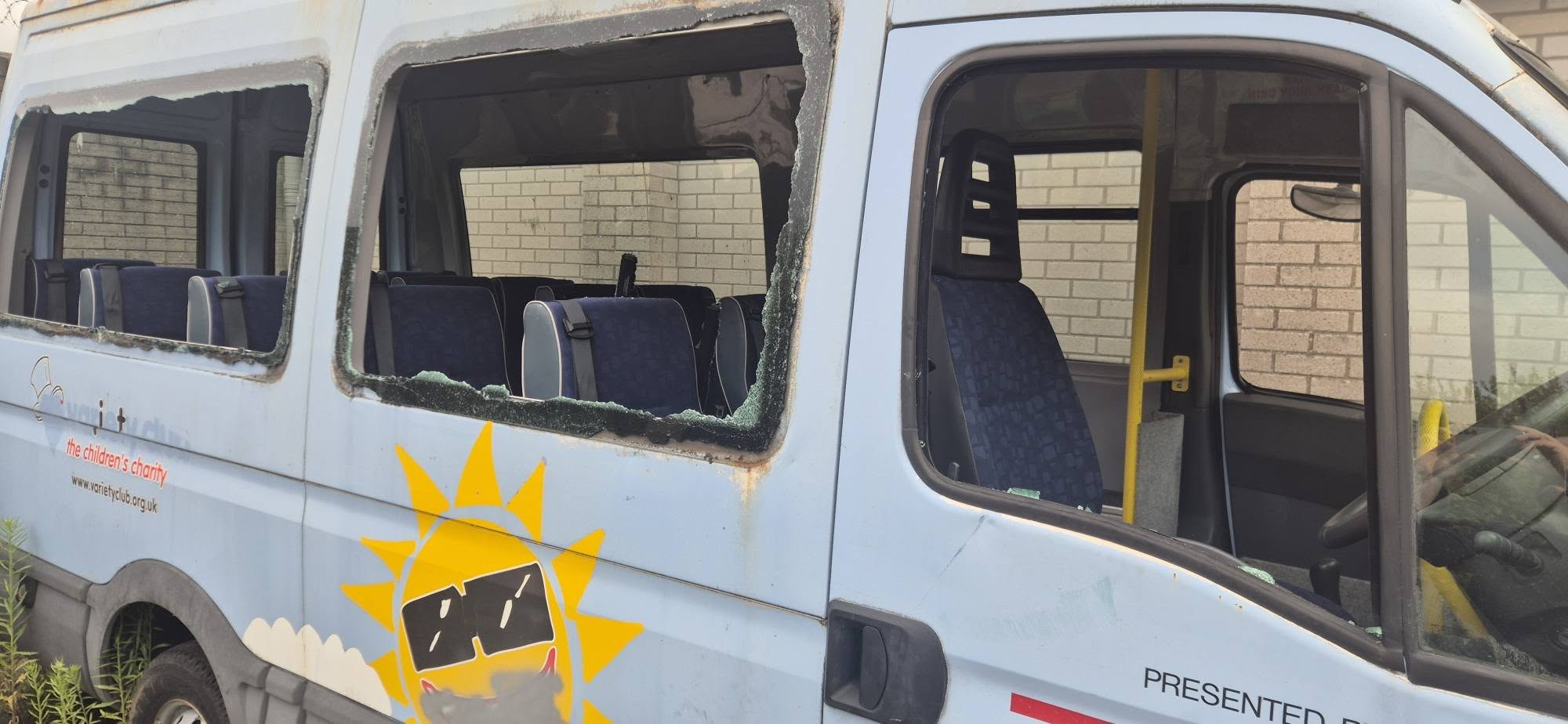 VANDALISED: The minibus had all its windows smashed during a break-in at club grounds on Sunday