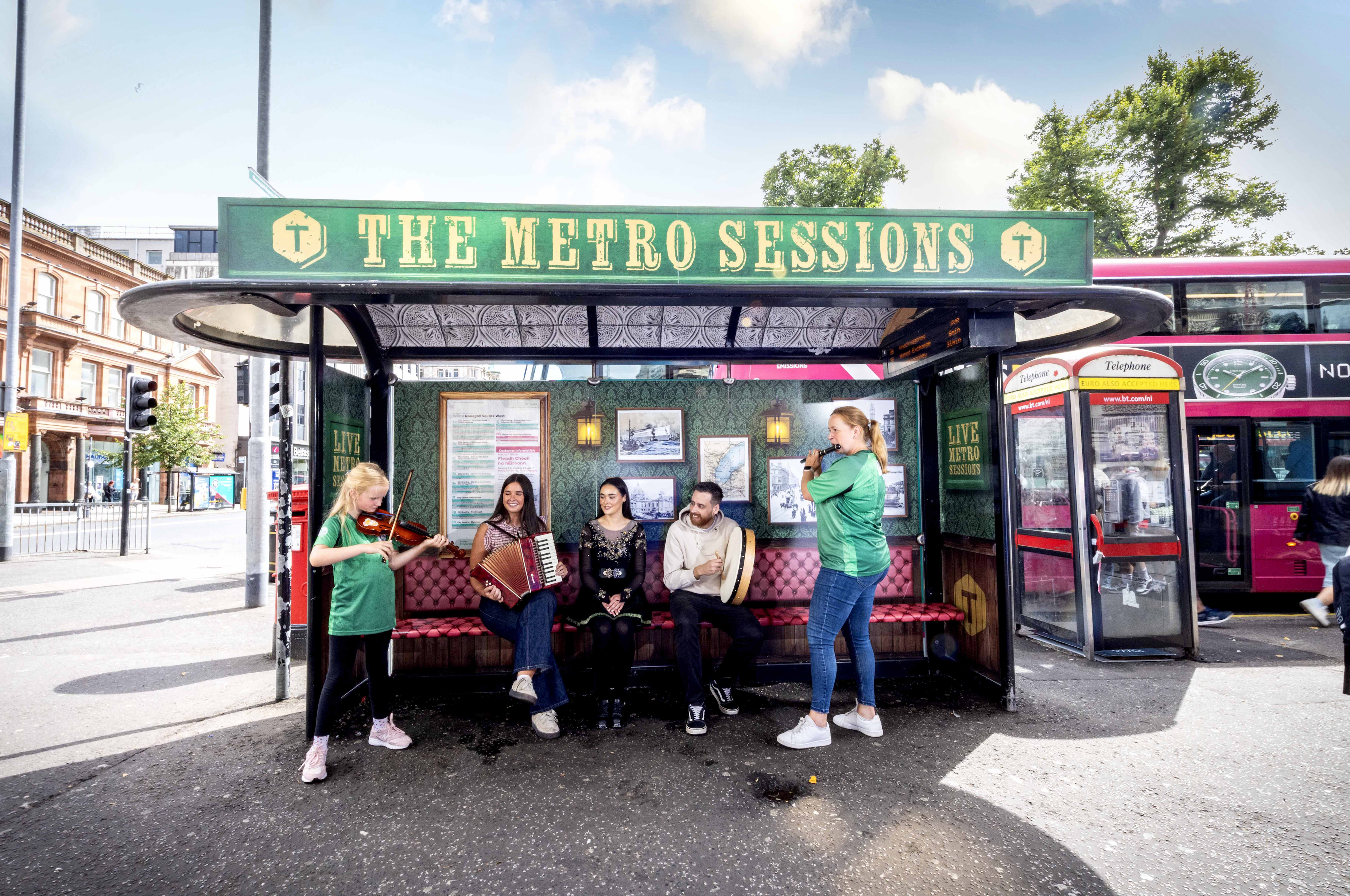 MUSICAL CITY: The \'Metro Sessions\' bus stop in Belfast city centre