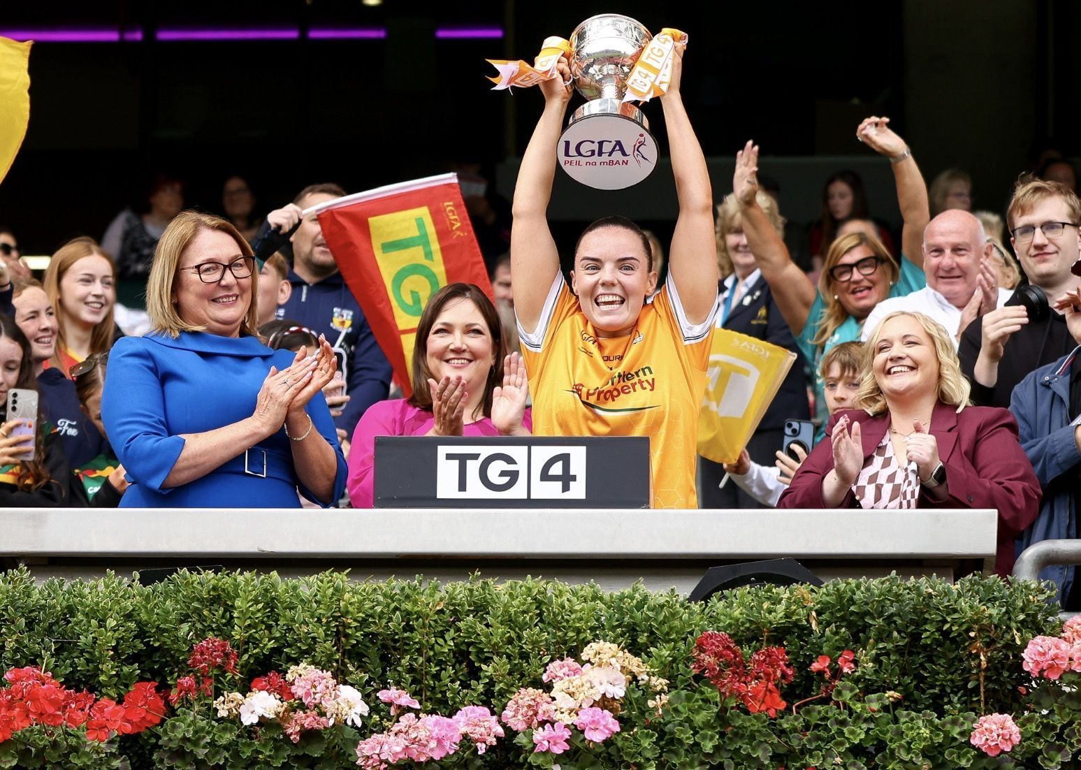 CAPTAIN FANTASTIC: Bronagh Devlin lifts the All-Ireland trophy