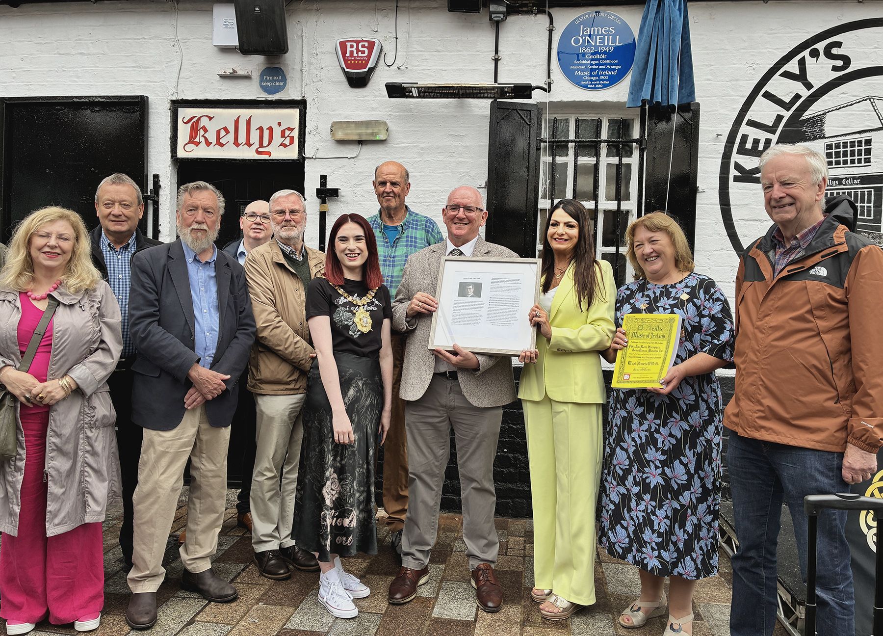 RECOGNITION: The blue plaque to James O’Neill was unveiled at Kelly’s Cellars on Tuesday morning
