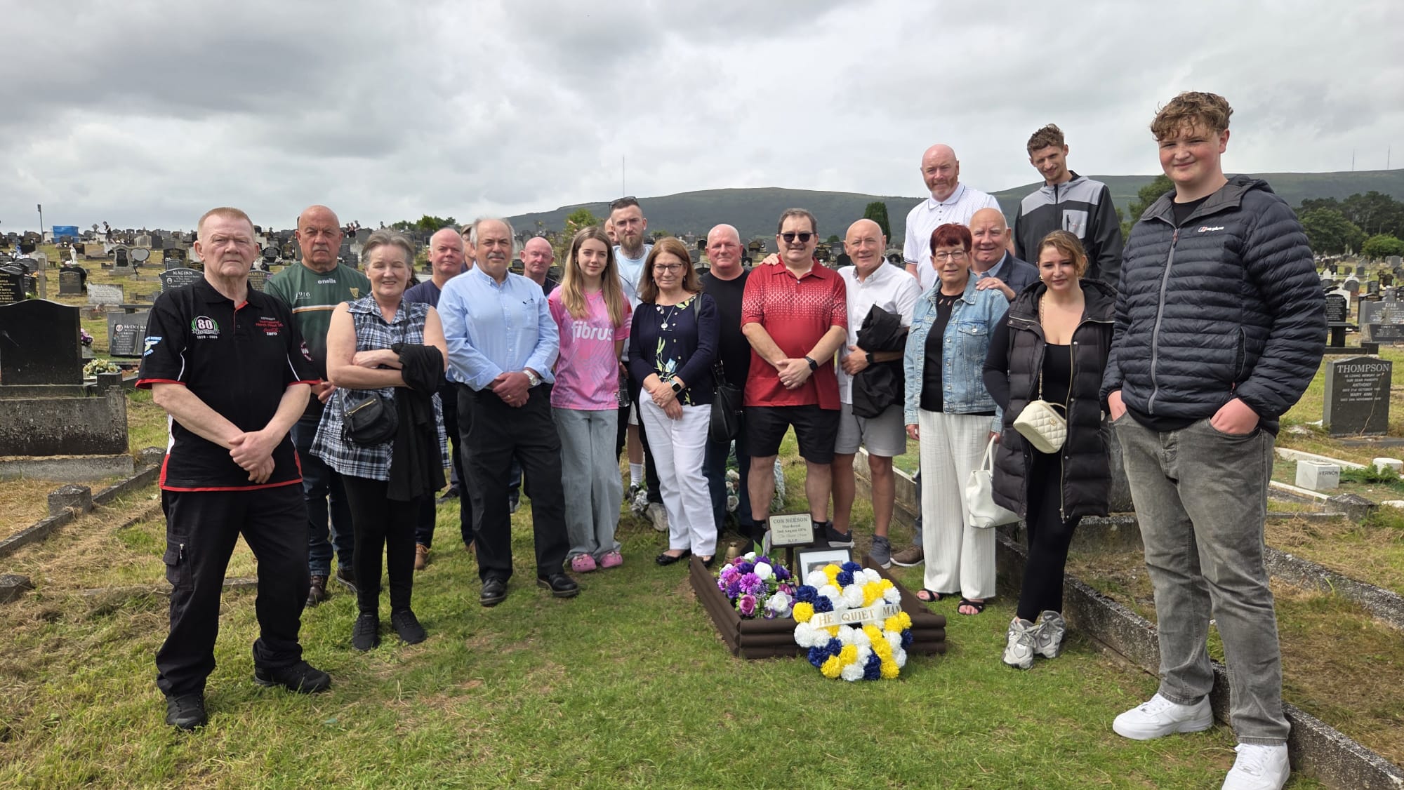 CEREMONY: Members of the Neeson clan gathered at Con\'s graveside on the 50th anniversary of his murder