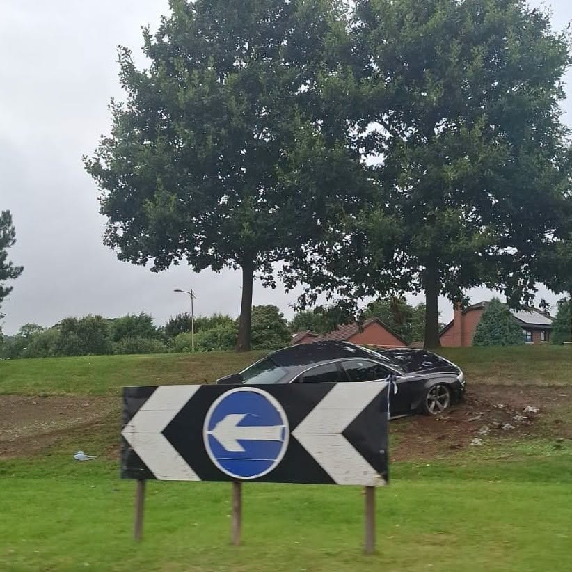 CRASH: The car on the Michael Ferguson Roundabout 