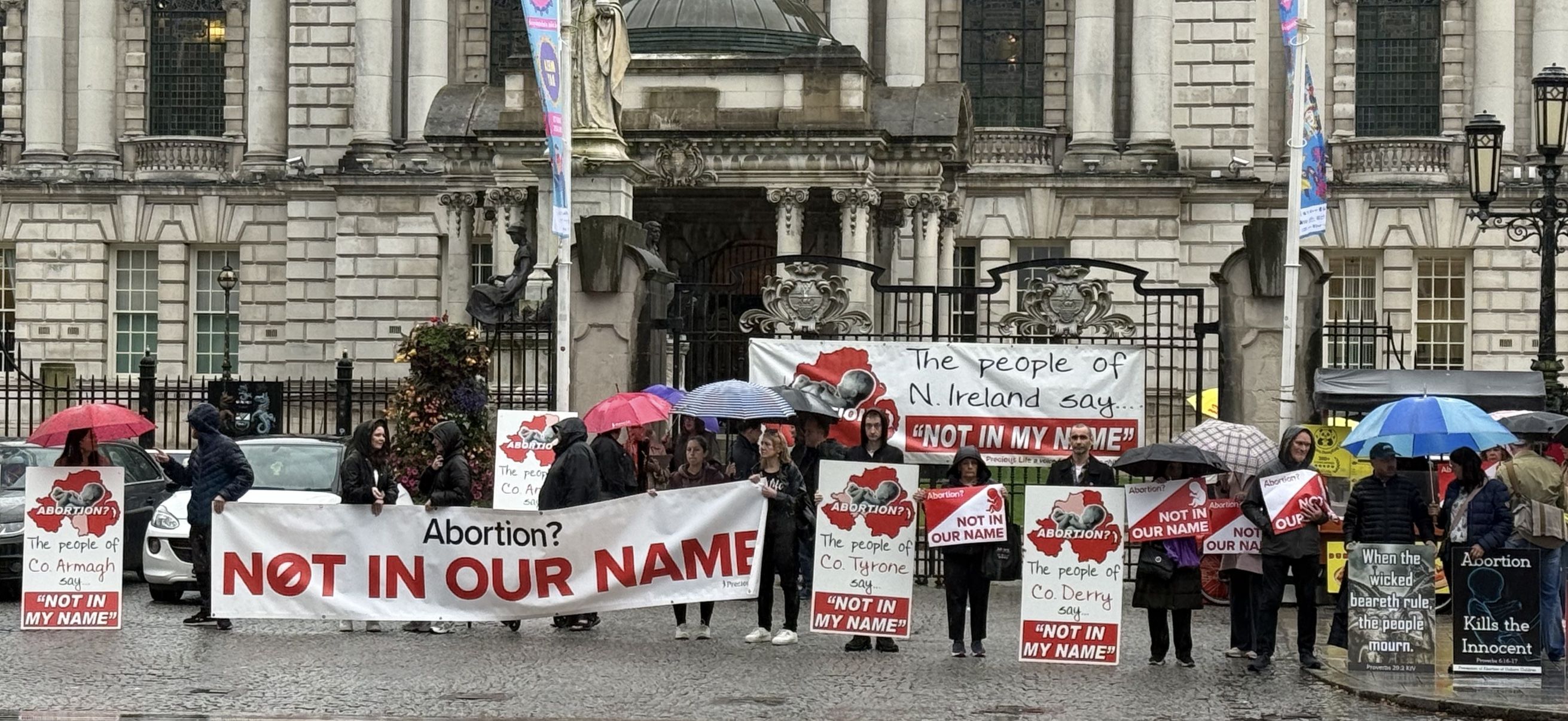 PROTEST: Pro-life campaigners outside Belfast City Hall on Tuesday evening