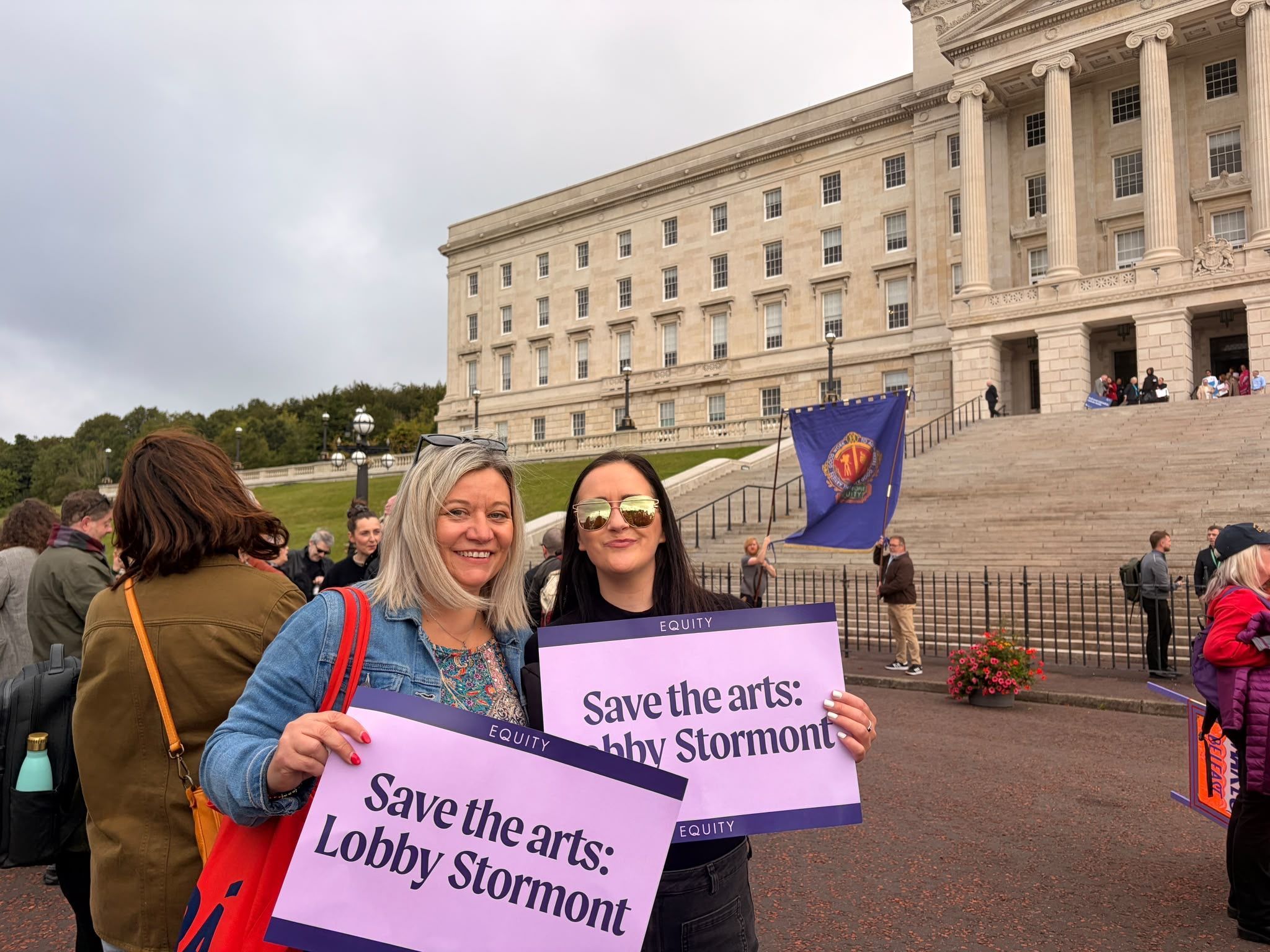 STOP THE CUTS: Mary Bailie from Greenshoot Productions and Fionnuala Kennedy from Brassneck Theatre Company at the demonstration