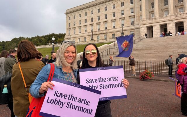 Arts groups hold protest at Stormont and issue letter of no confidence in Communities Minister 