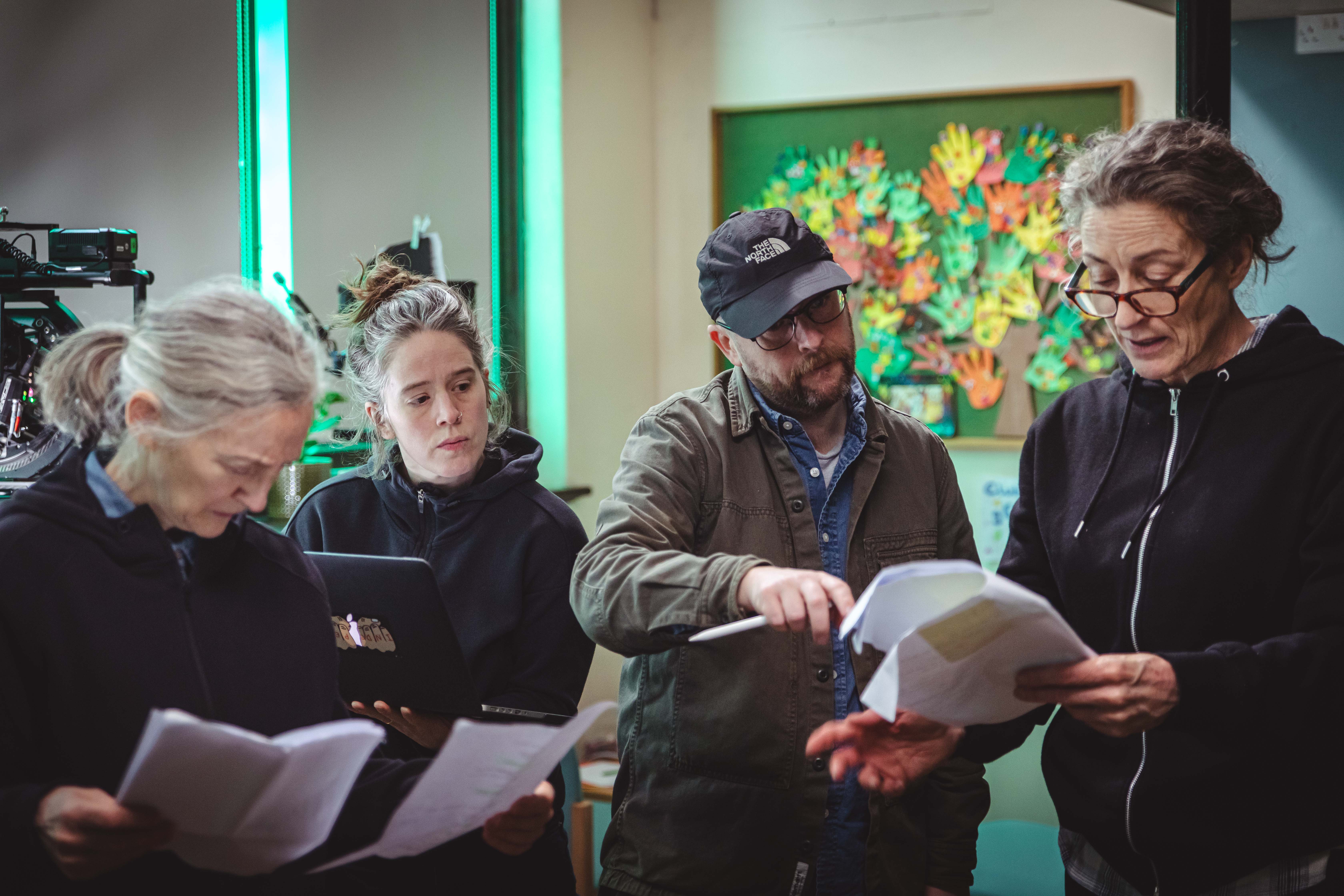FILMMAKERS: Sarah Gordon, second left, and Damian McCann (centre) with Aontas actors Bríd Brennan, left, and Carrie Crowley