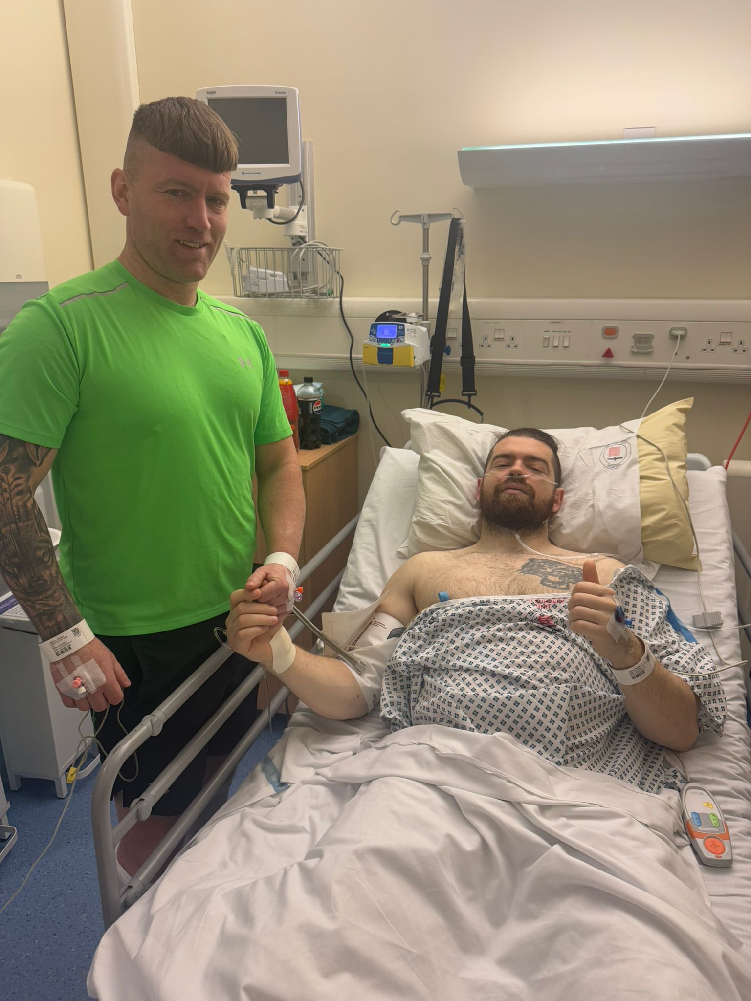 TOGETHER: Marty and his brother Dermot when he got out of recovery following his transplant
