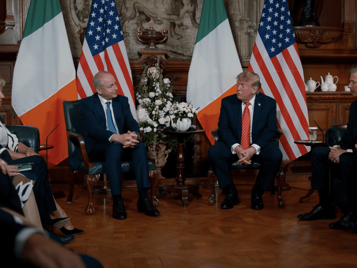 FÁILTE? President Donald Trump with Taoiseach Micheál Martin after his arrival in Ireland