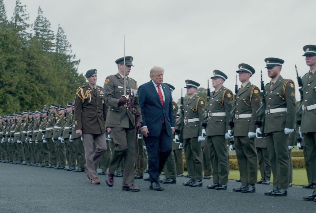 ATTENTION! President Trump inspects Irish troops during his weekend visit