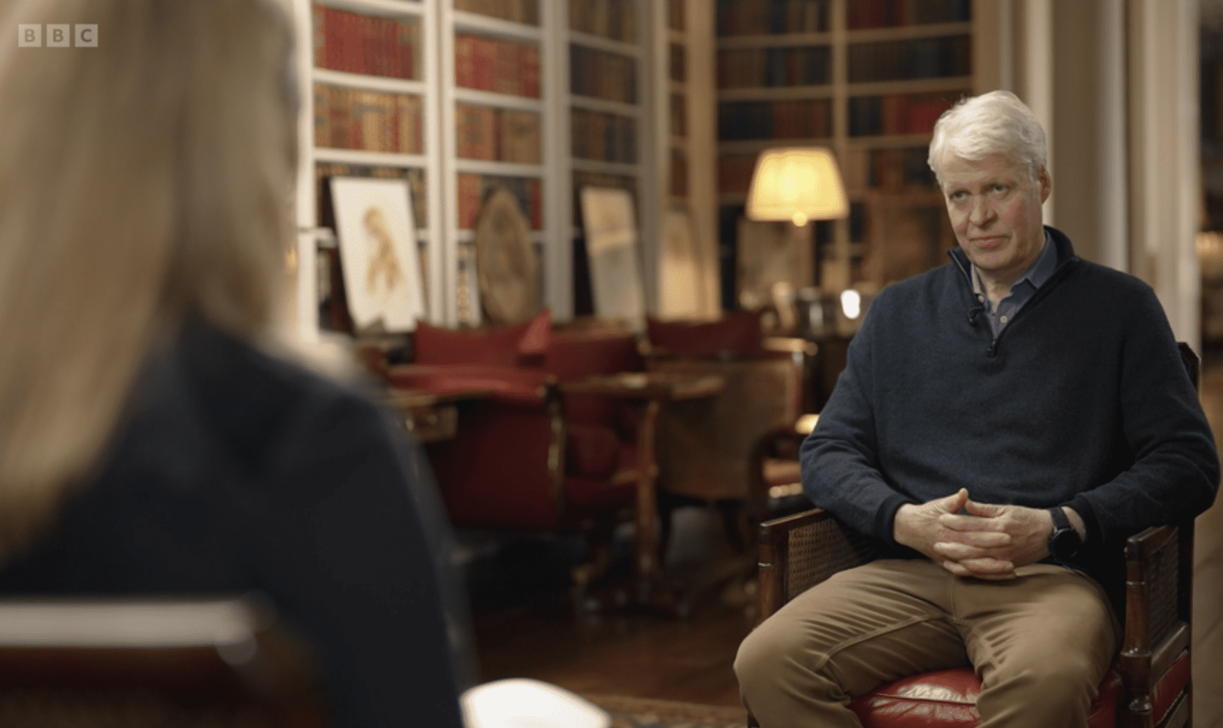 THE PAST IS PROLOGUE: Earl Spencer being interviewed on the BBC about his new book by Laura Kuenssberg