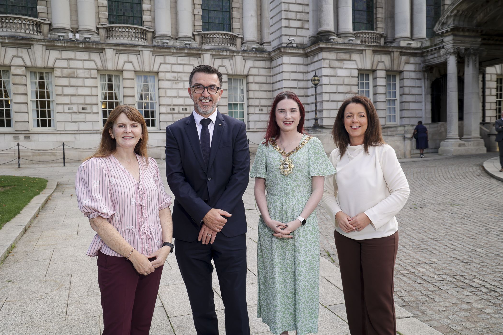 PLANS: Economy Minister Dr Caoimhe Archibald; Brendan McAleer, Comhaltas Ceoltóirí Éireann Diaspora and International Development Officer; Lord Mayor of Belfast, Councillor Róis-Máire Donnelly, and Infrastructure Minister Liz Kimmins