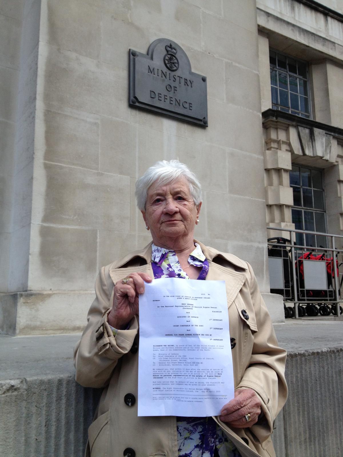 TRIBUTES: Mary Heenan outside the Ministry of Defence in 2015