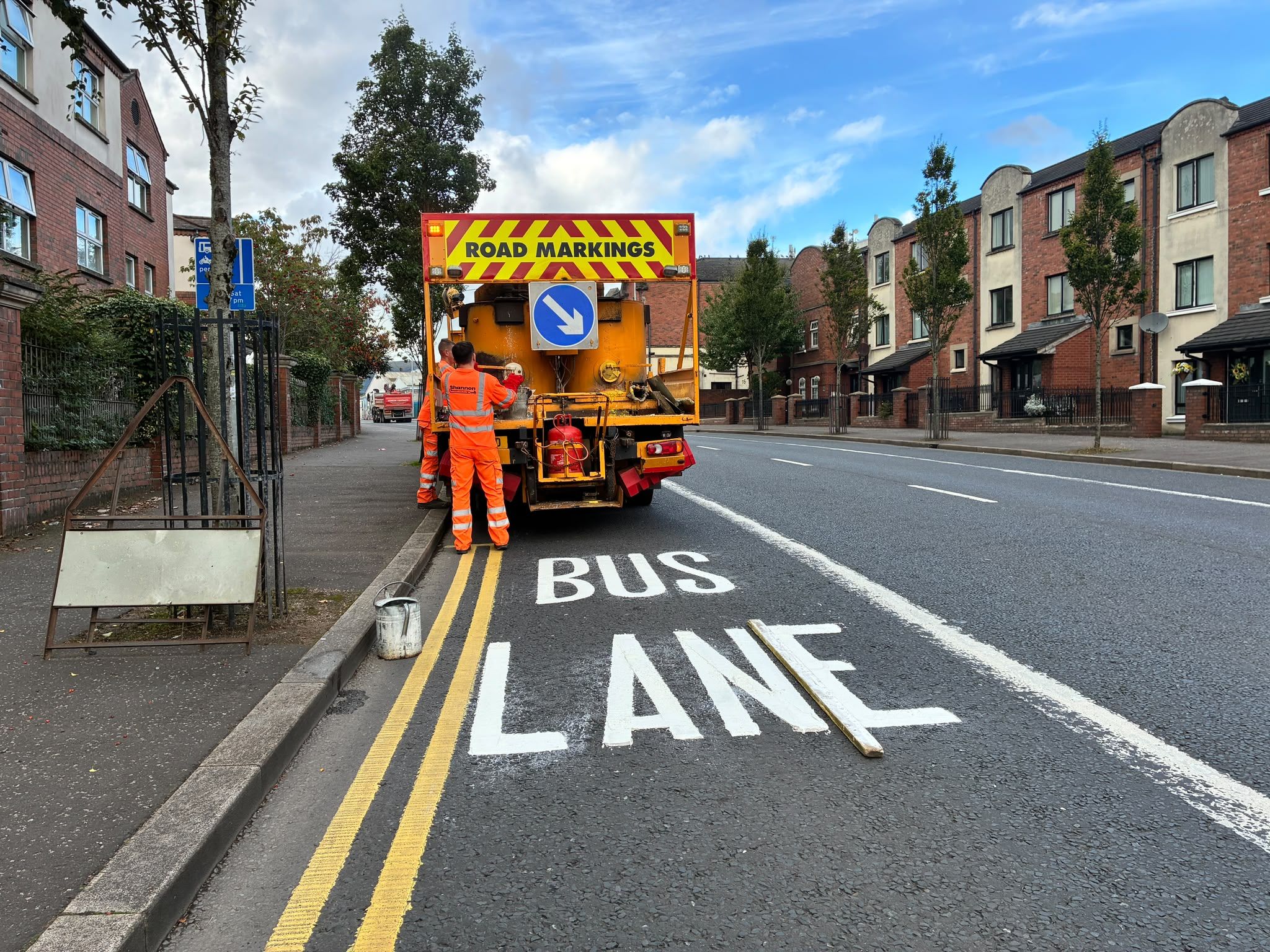 NEW WORK: English-only road markings have been added to bus lanes on the Falls Road this week