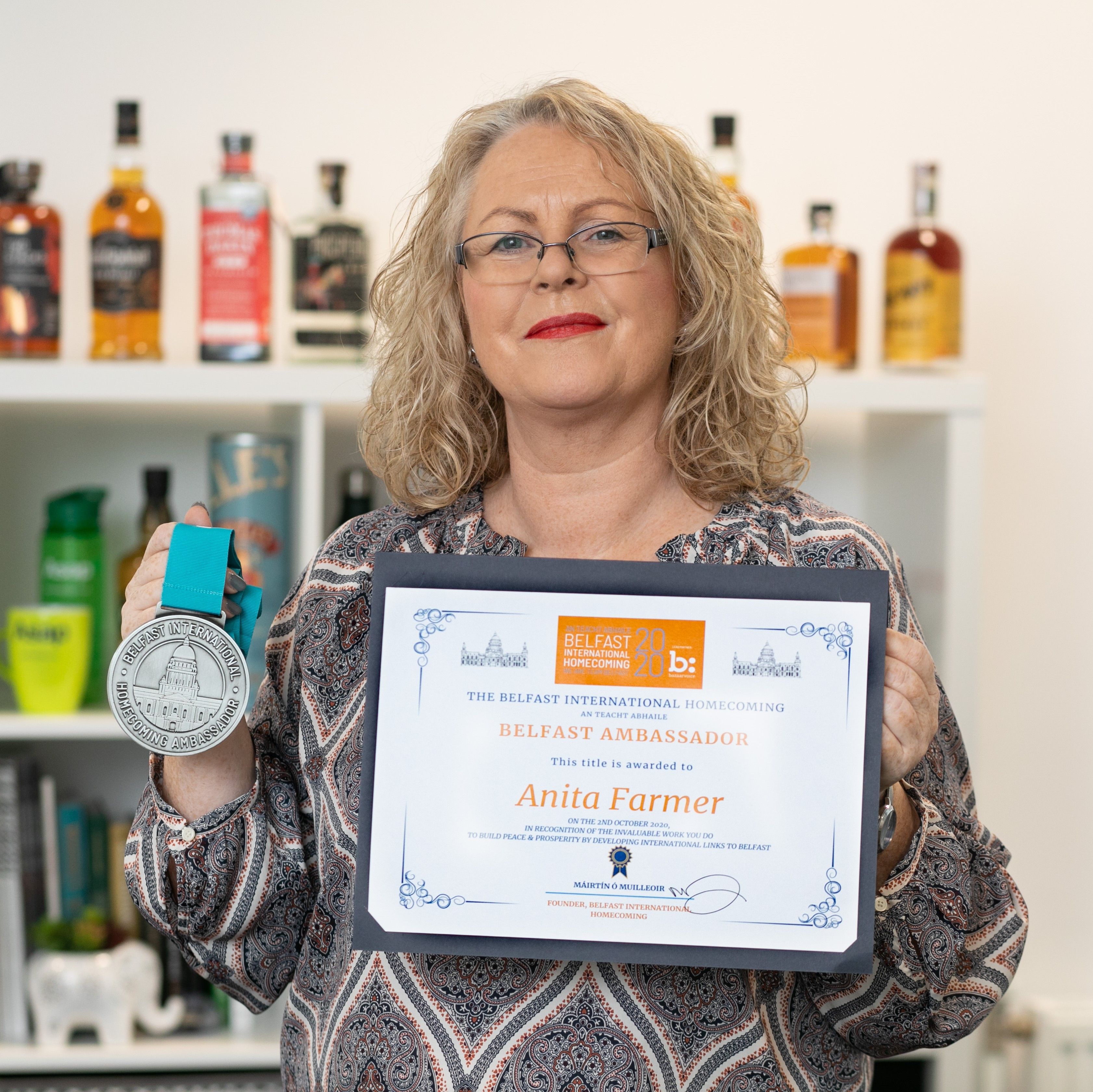 HONOURED: Anita Famer was named Belfast Ambassador at the recent Belfast International Homecoming 2020 event