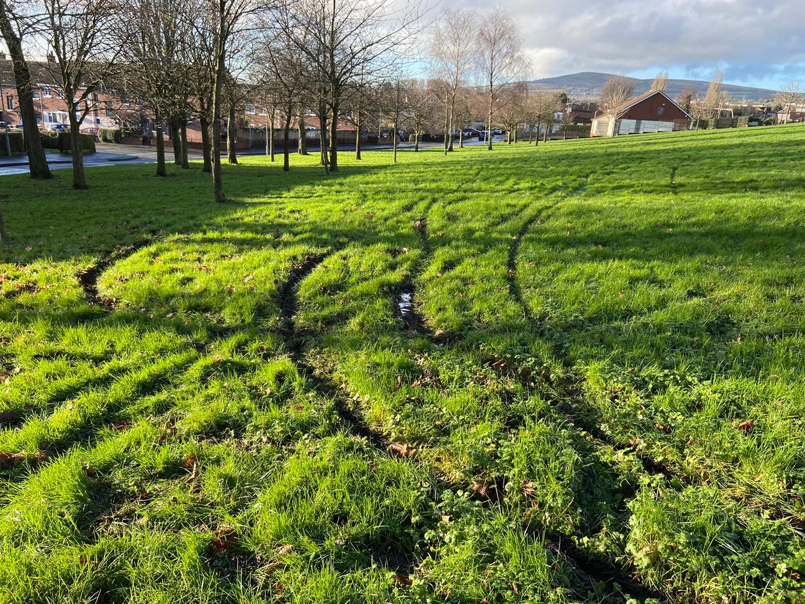 Damage caused by scramblers riders at Commedagh Drive in Andersonstown