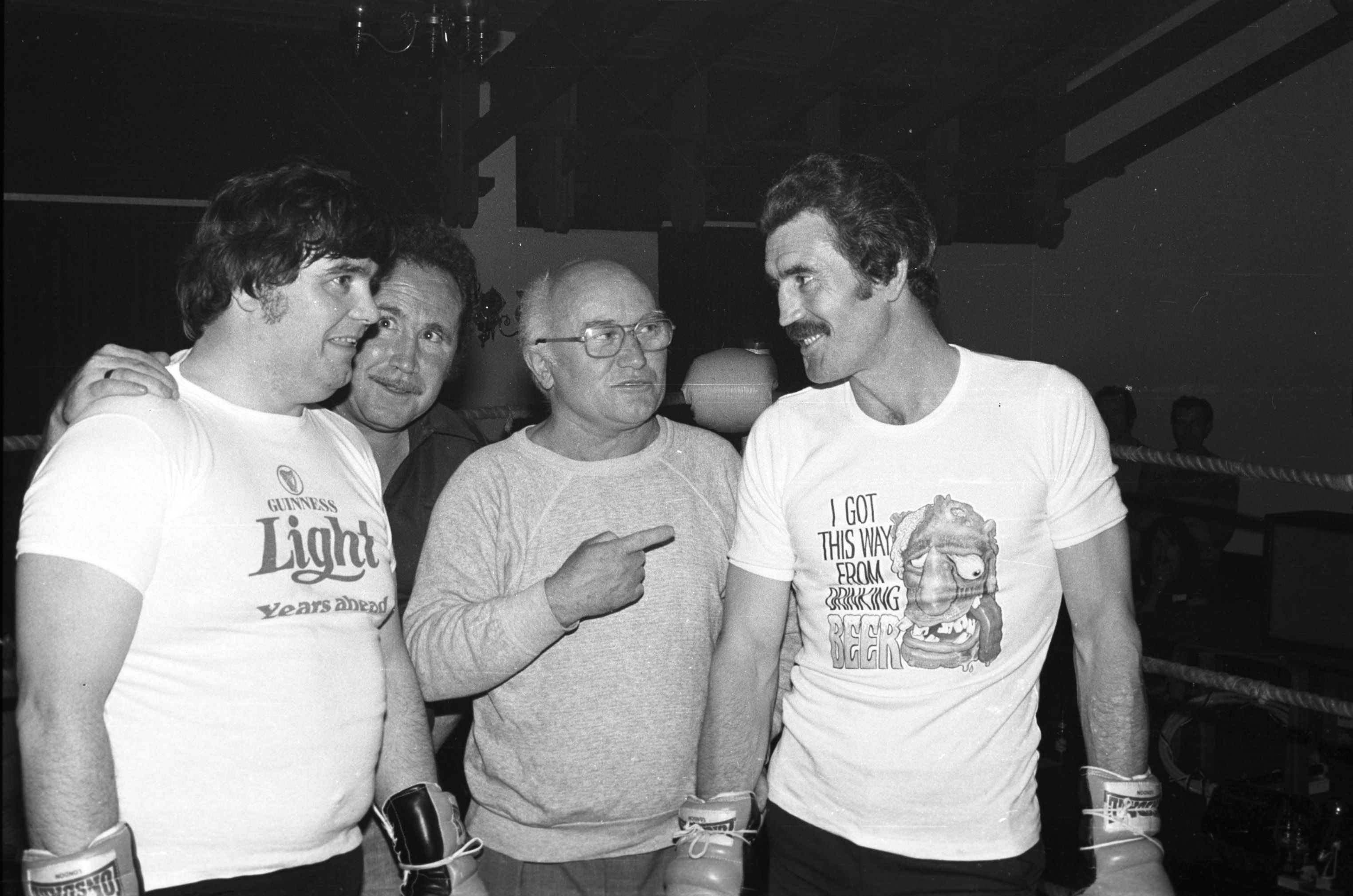 Barney Gowdy advises Jim Burns and Tommy McCaughey at the veteran boxers competition at Martin Forsythe Club