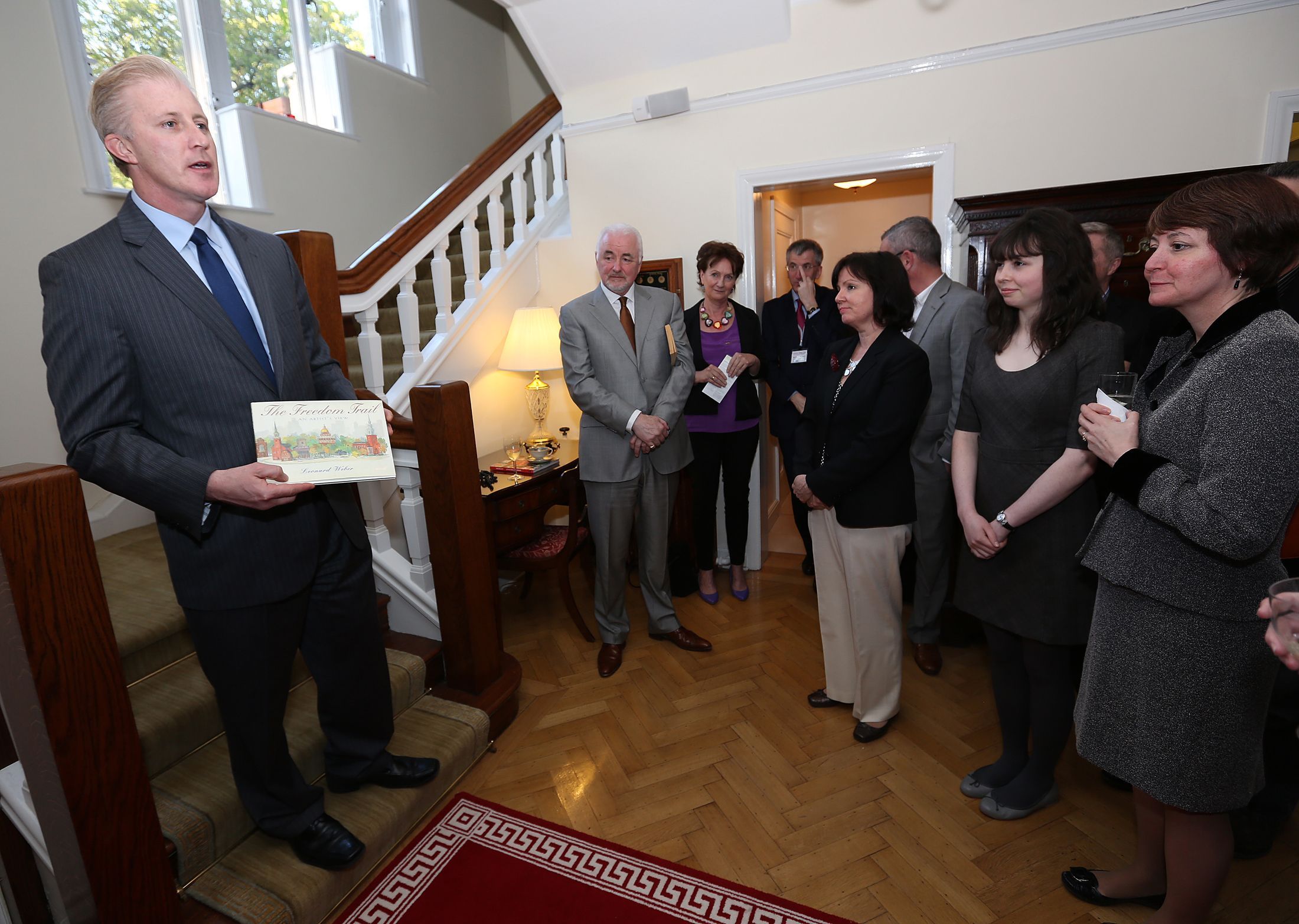 REBUTTAL: Boston attorney and leading Irish American Gene O'Flaherty addressing a reception at the US Consulate in Belfast