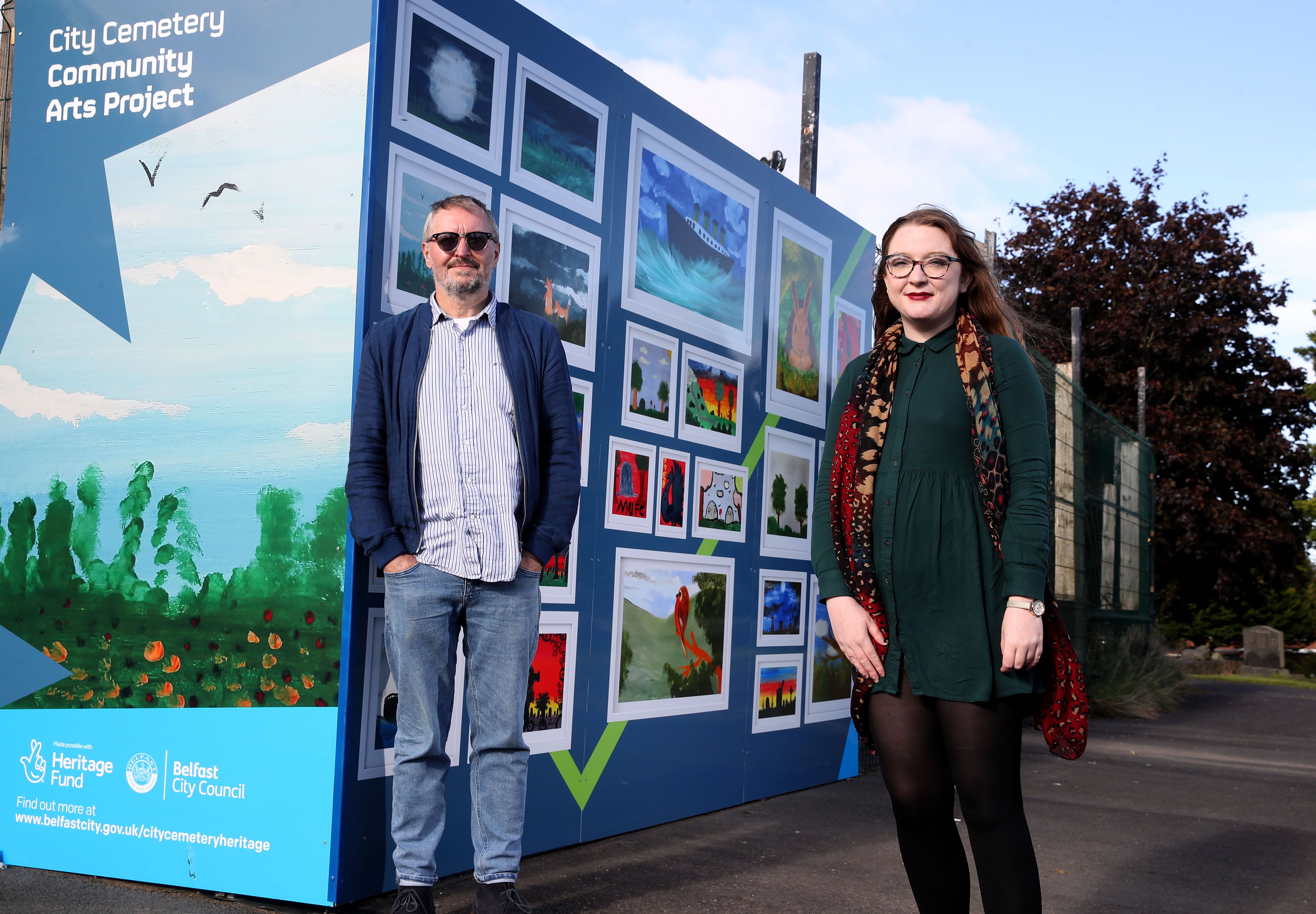 Councillor Áine Groogan, Chair of Belfast City Council’s Strategic Policy and Resources Committee is joined by artist Robert Peters 