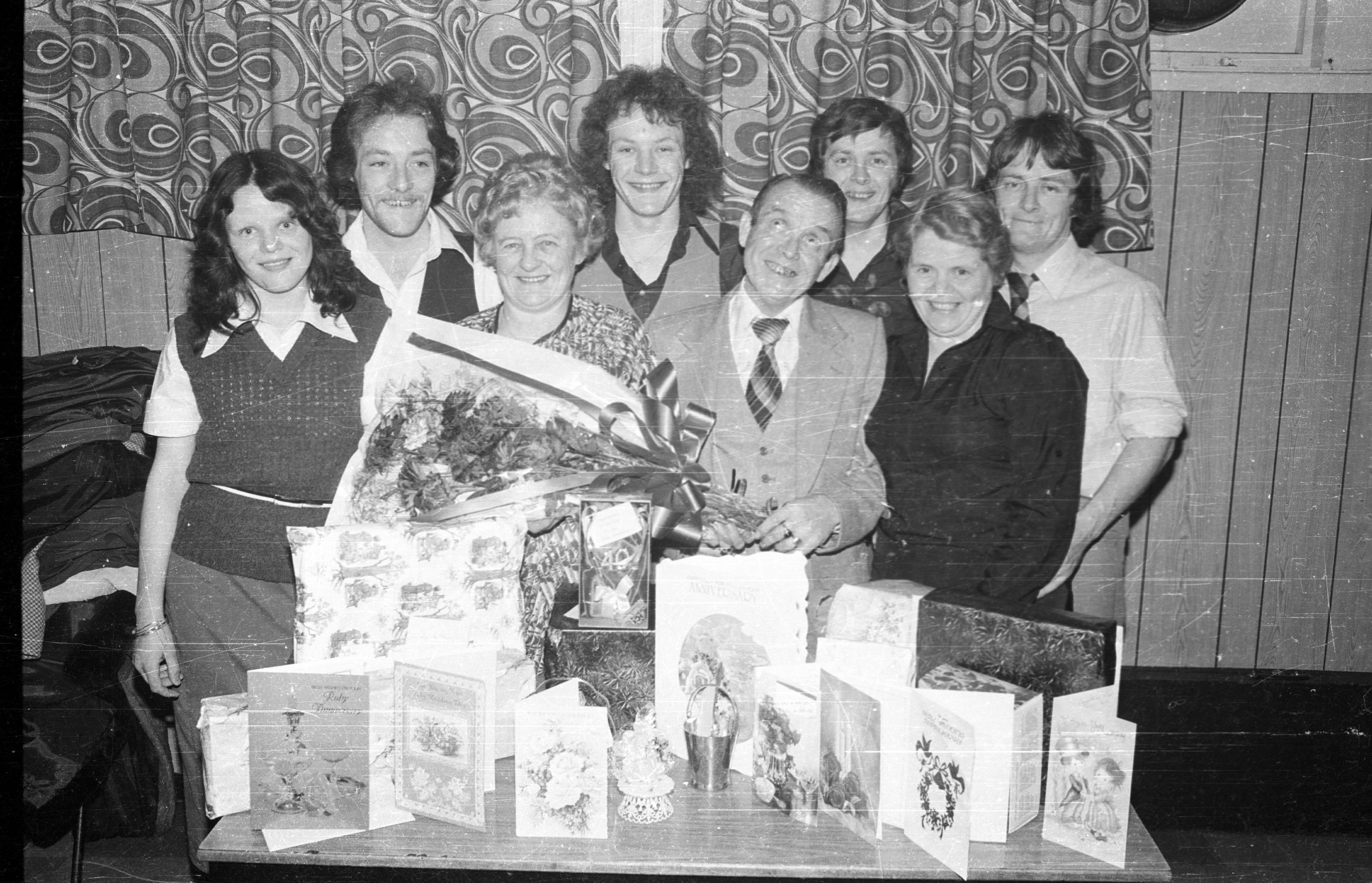 Harry and Kathleen McClenaghan celebrate their 40th wedding anniversary at the Pass N' Grove Centre, with children Gerard, Cathy, Seamus, Martin, Tony and Anne