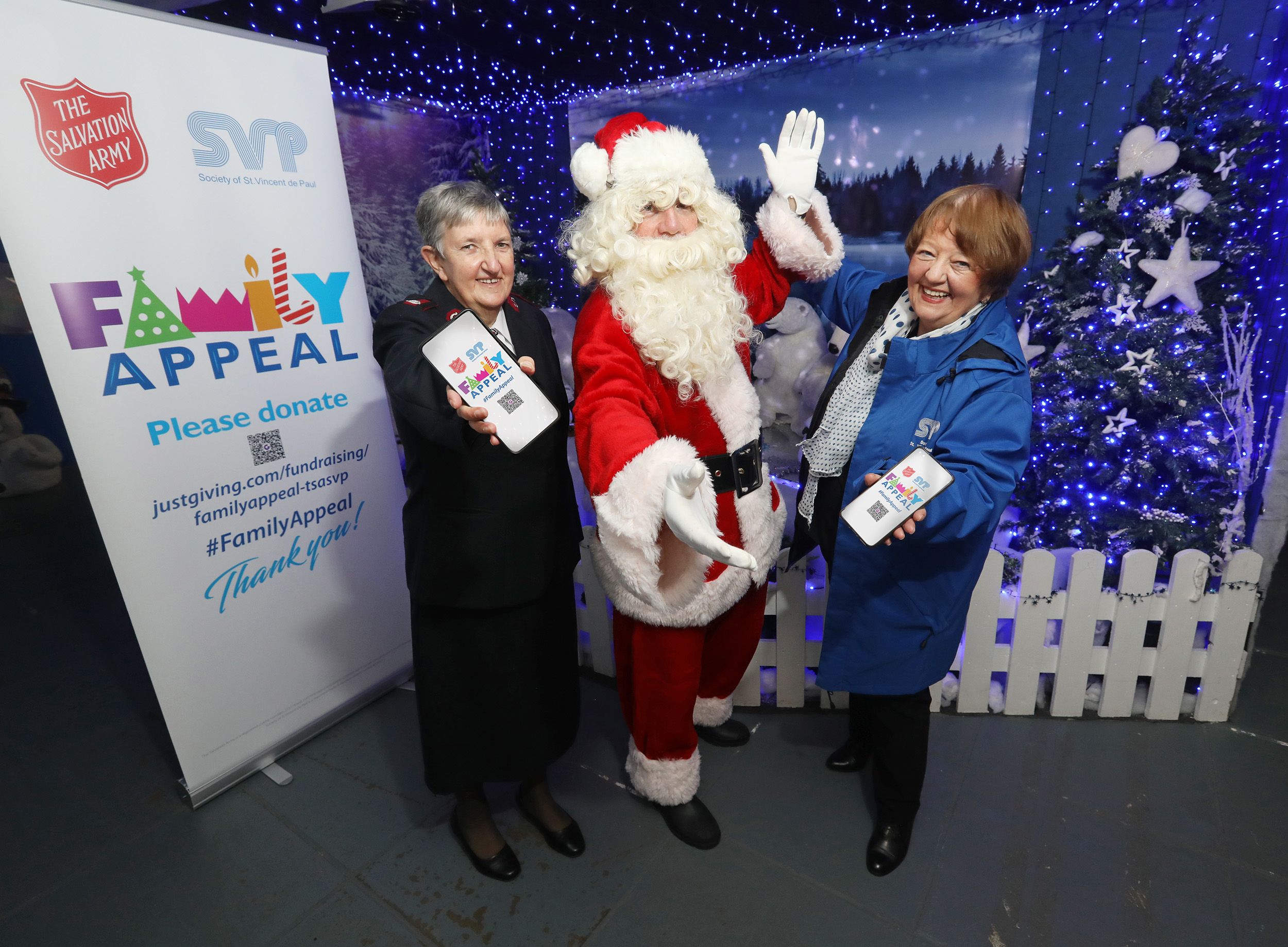 Santa launches The Salvation Army and St Vincent de Paul Family Appeal with Major Jacqueline Wright of The Salvation Army and Mary Waide, Regional President SVP North Region.
