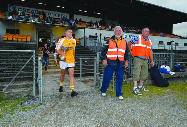 Antrim’s Ulster U21 Hurling Championship final victory over Derry in July 2013 was the last game played in Casement Park before its cloure. Team captain Jackson McGreevy is pictured with the last trophy presented at the venue