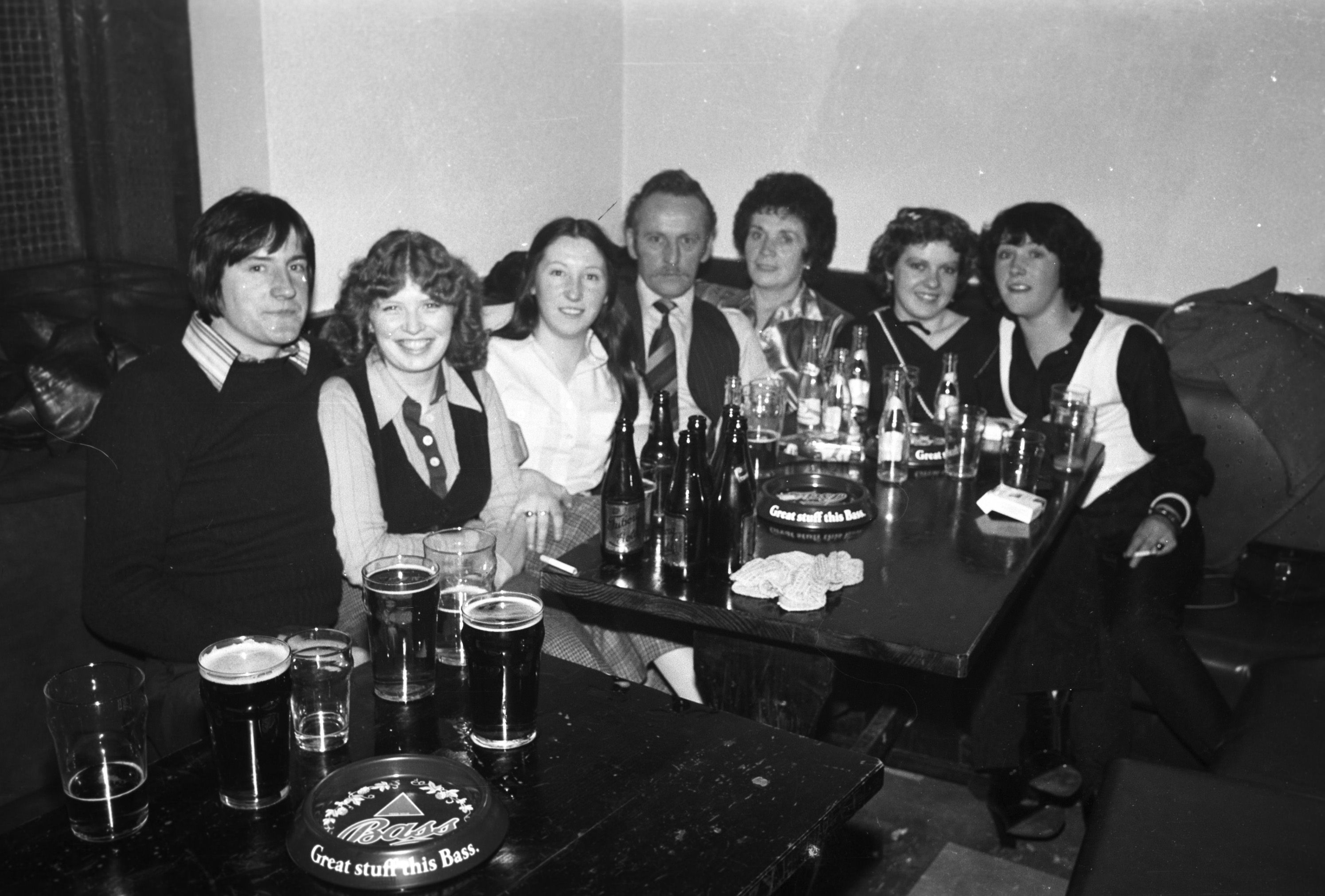 Owen Farrelly, Marie Fitzsimmons, Ann Farrelly, Ronnie and Reg Spence, Geraldine Burns and Geraldine Farrelly during a night out
