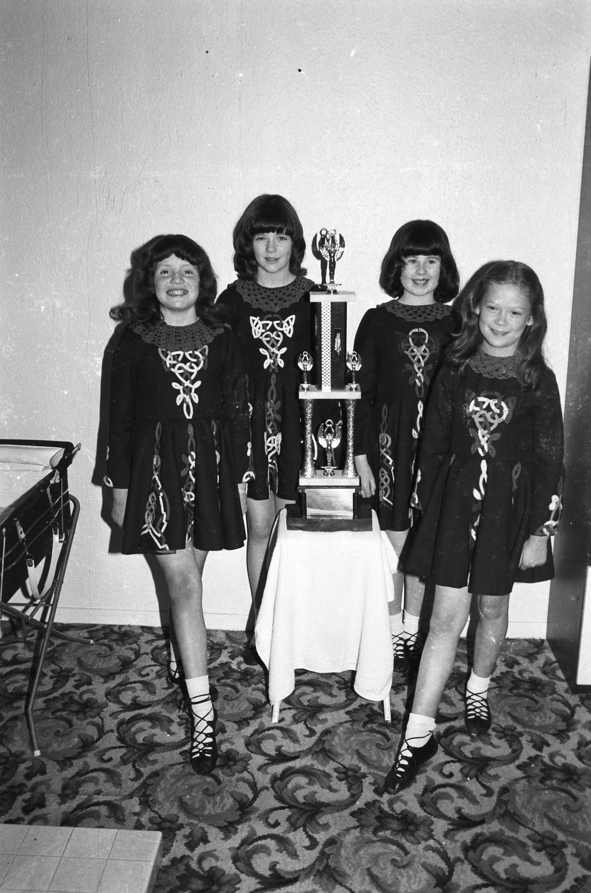 Mary Malone, Kerry Ann Kane, Gemma Fox and Eileen Smylie, of the O'Connor School of Dancing, all aged under 10, win the Under-14 four-hand reel at the Christian Brothers Feis, Glen Road