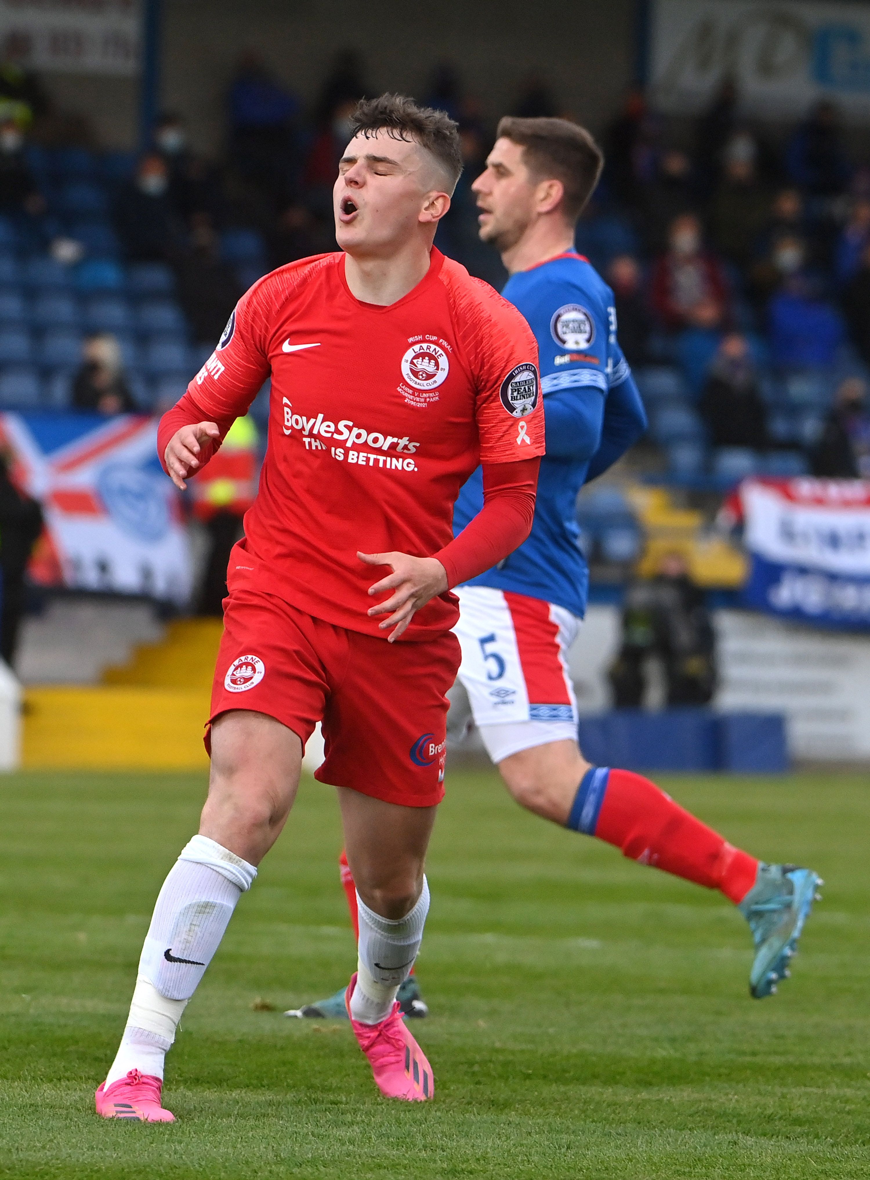 Ronan Hale reacts to going close for Larne 