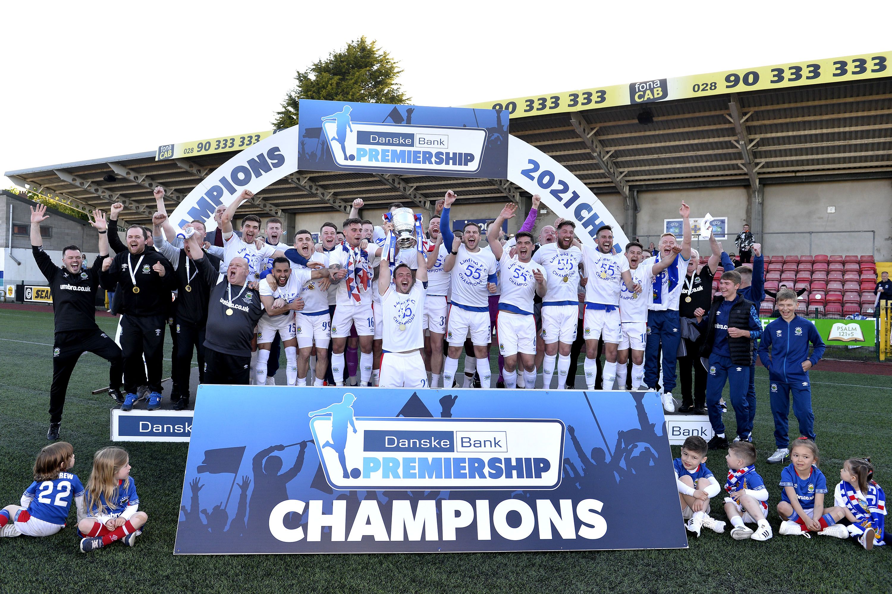 Linfield celebrate with the Gibson Cup