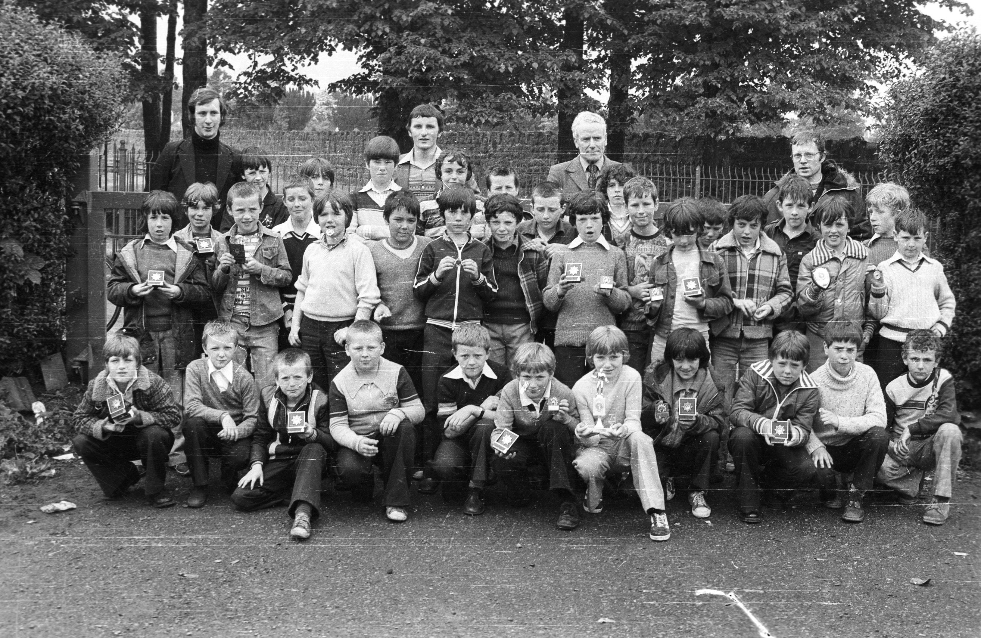 The young competitors who took part in the Primary Schools’ Handball Competition at Beechmount Leisure Centre back in June 1979