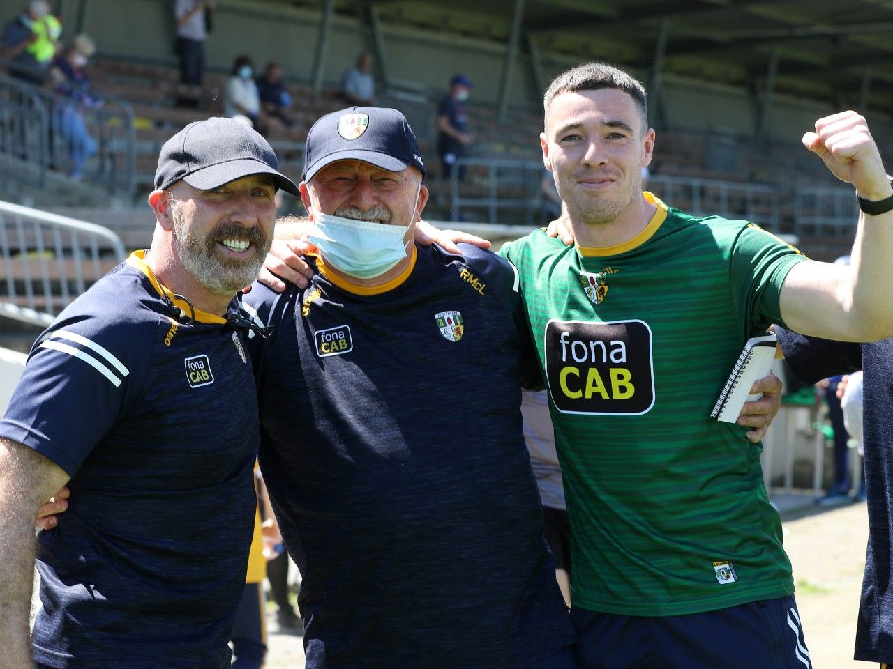 Oliver Lennon, Roy McLarnon and Declan Lynch celebrate last Sunday's win