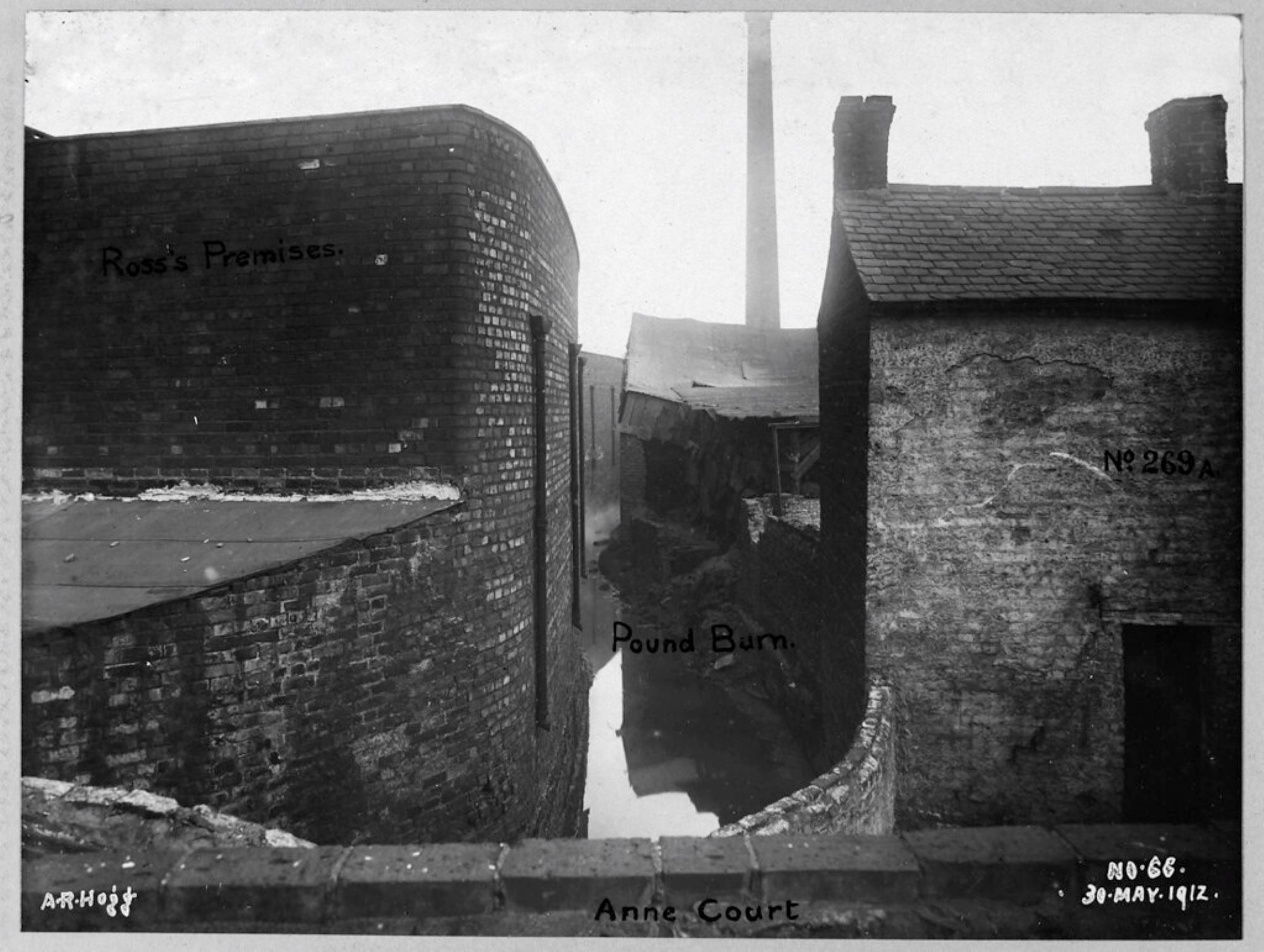 Hamill Street Area. Anne Court. Pound Burn Stream, Ross's Mill, 1912 Courtesy The Deputy Keeper of the Records Public Record Office of Northern Ireland LA/7/8/HF/3/66