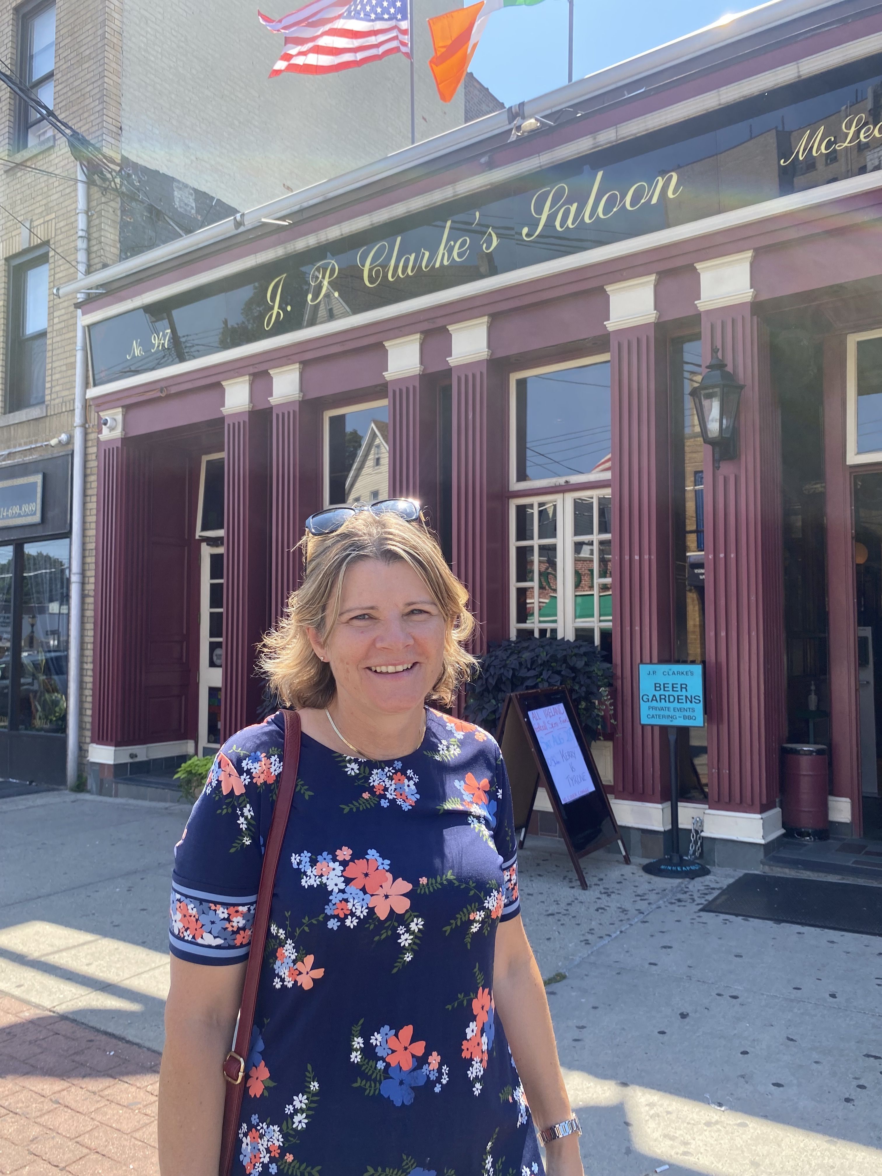 LAST ORDERS: Caitríona Clarke outside J.P. Clarke's Saloon which she runs with husband Séamus, also a Leitrim native.