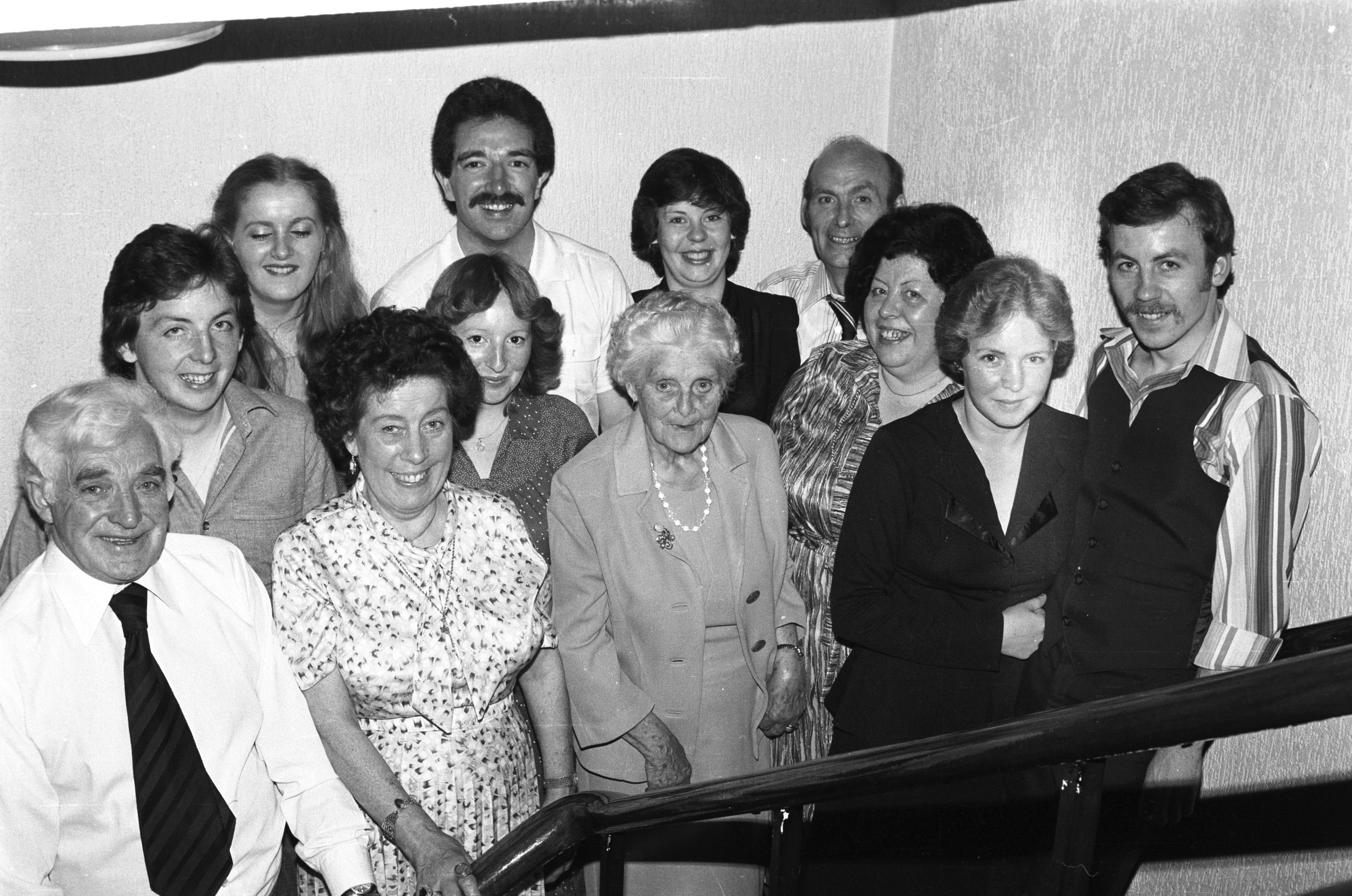 Patsy and Peggy Fox at their silver wedding anniversary, with children Pat, John, Margaret and Grannie Mary Wilson in the Glenowen