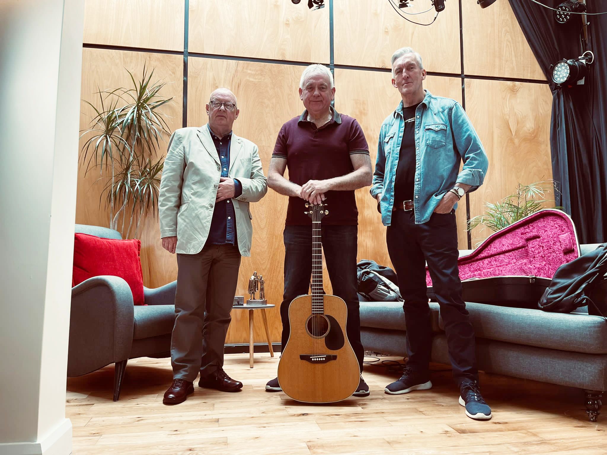Former H-Block prisoners' leader Brendan 'Bik' McFarlane, centre, and former hunger-striker Laurence McKeown are interviewed by Joe Austin, left, for the programme