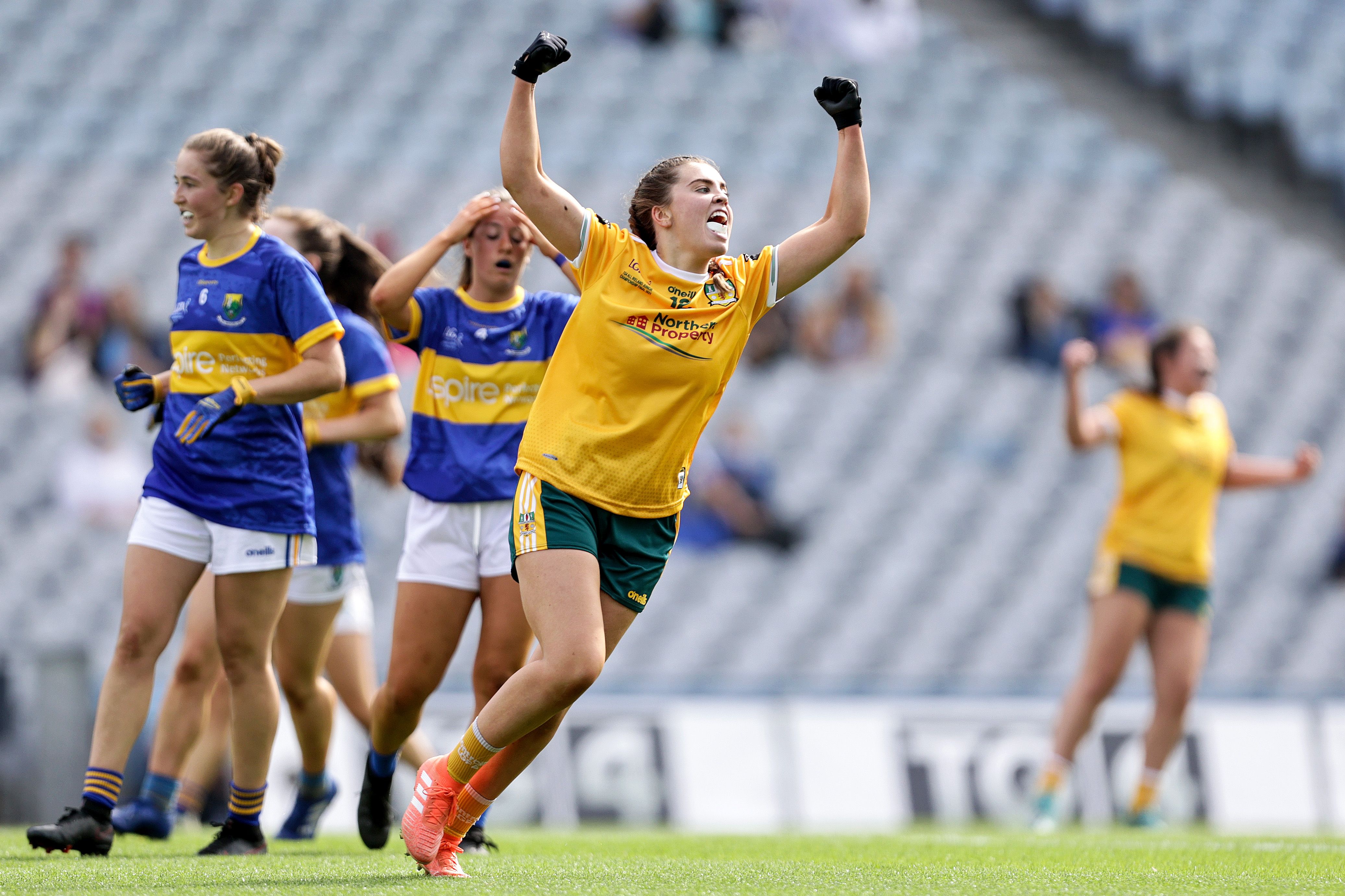 Grainne McLaughlin celebrates scoring a goal