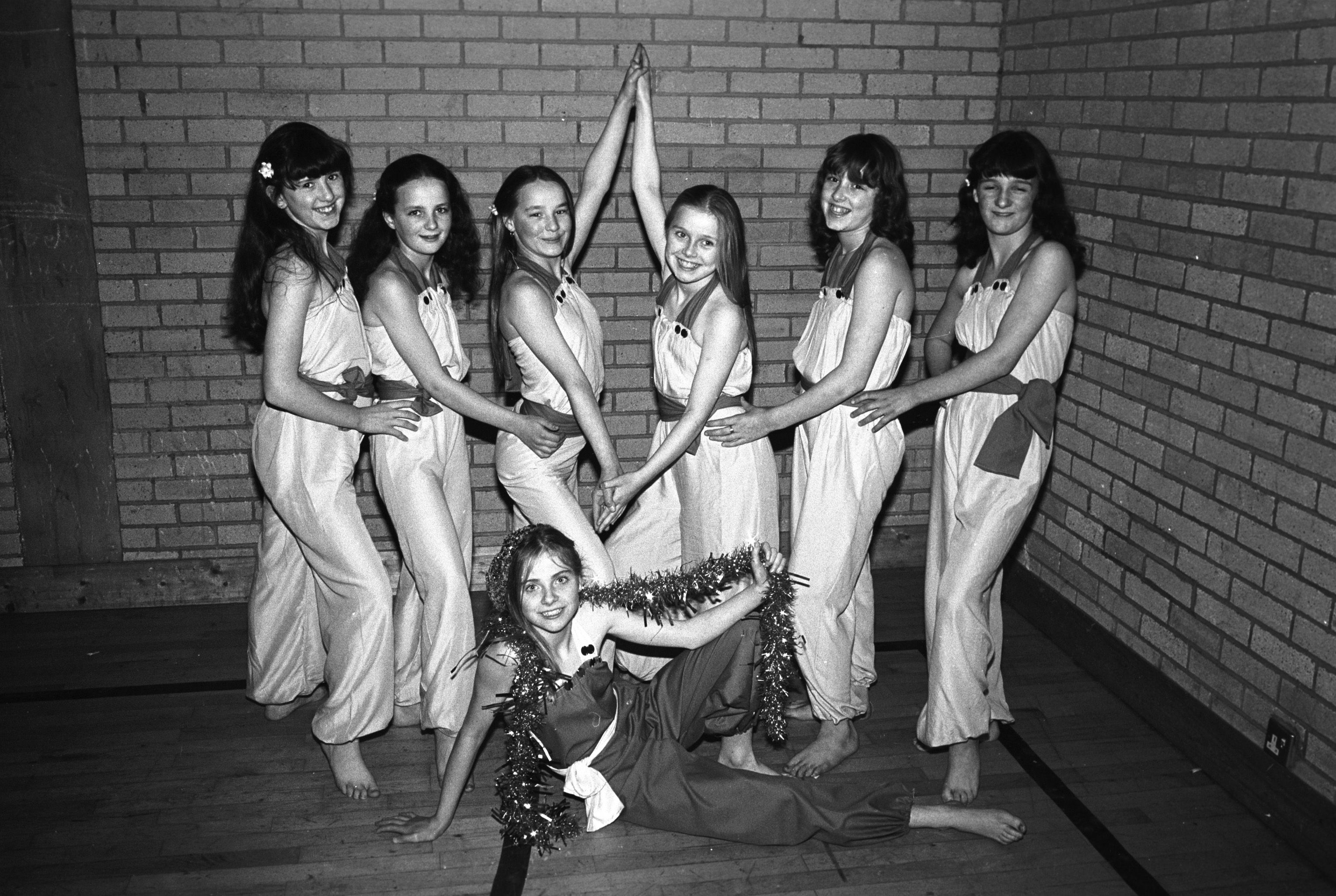 Roisin McIvor, Mary Drummond, Catherine Sloan, Donna McGuigan, Maggie McNerlin, Geraldine Mageean and Anne McGuigan (front centre), Newington Youth Club Disco winners