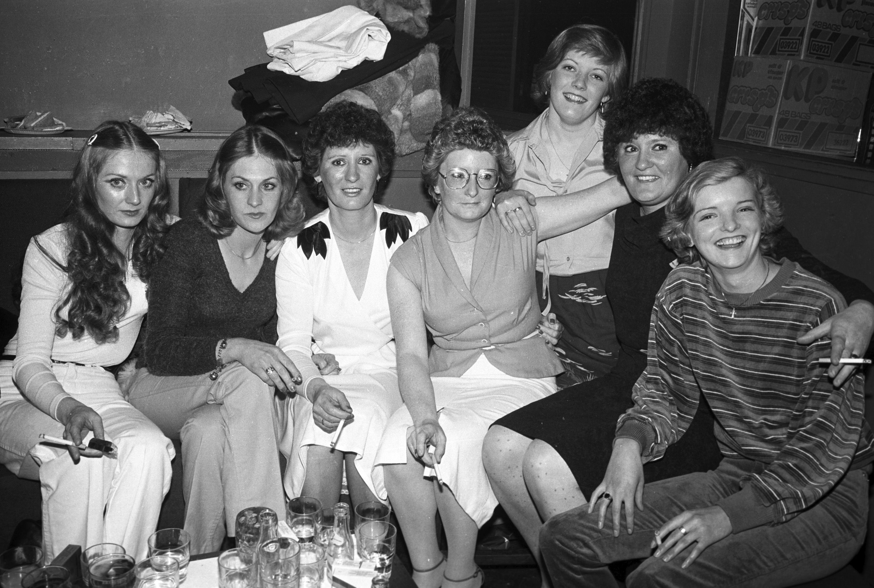 Maudie Hamilton, Maria Creanor and Helen Lear, Bridie Byrne, Bernadette McComish, Bronagh Brown and Eileen Sloan at Deirdre Campbell's 21st birthday party in the Celebrity Club
