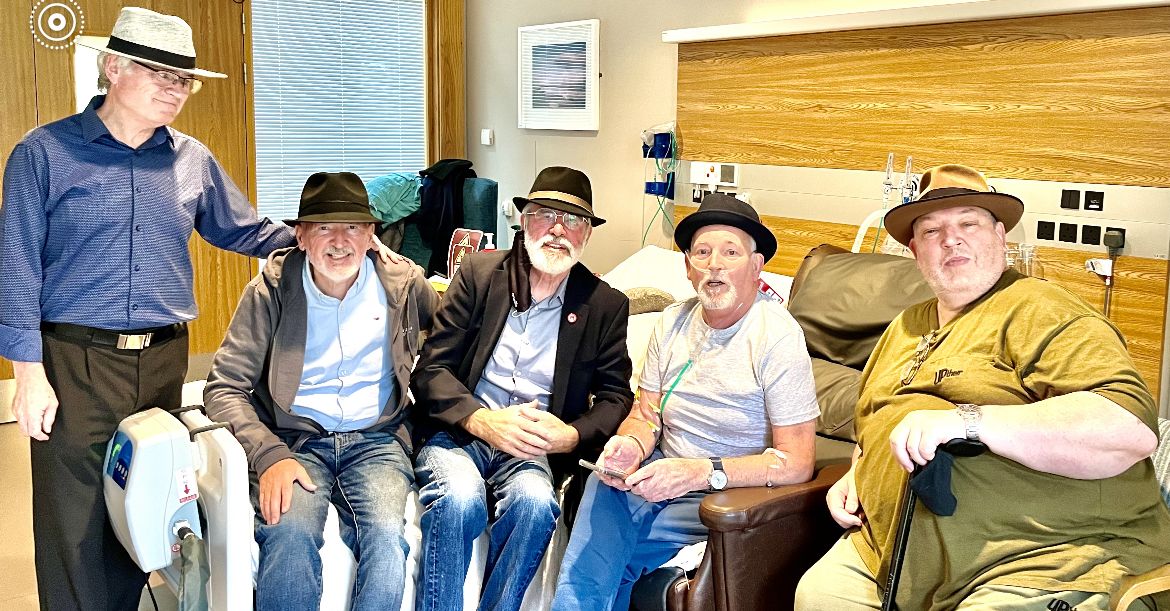 RIP: Lucas Quigley (second right) in the Hospice with friends