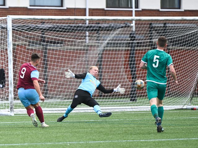Crumlin Star v Abbey Villa, Border Cup -14.jpg Alexander McIlmail curls his shot just wide of the post