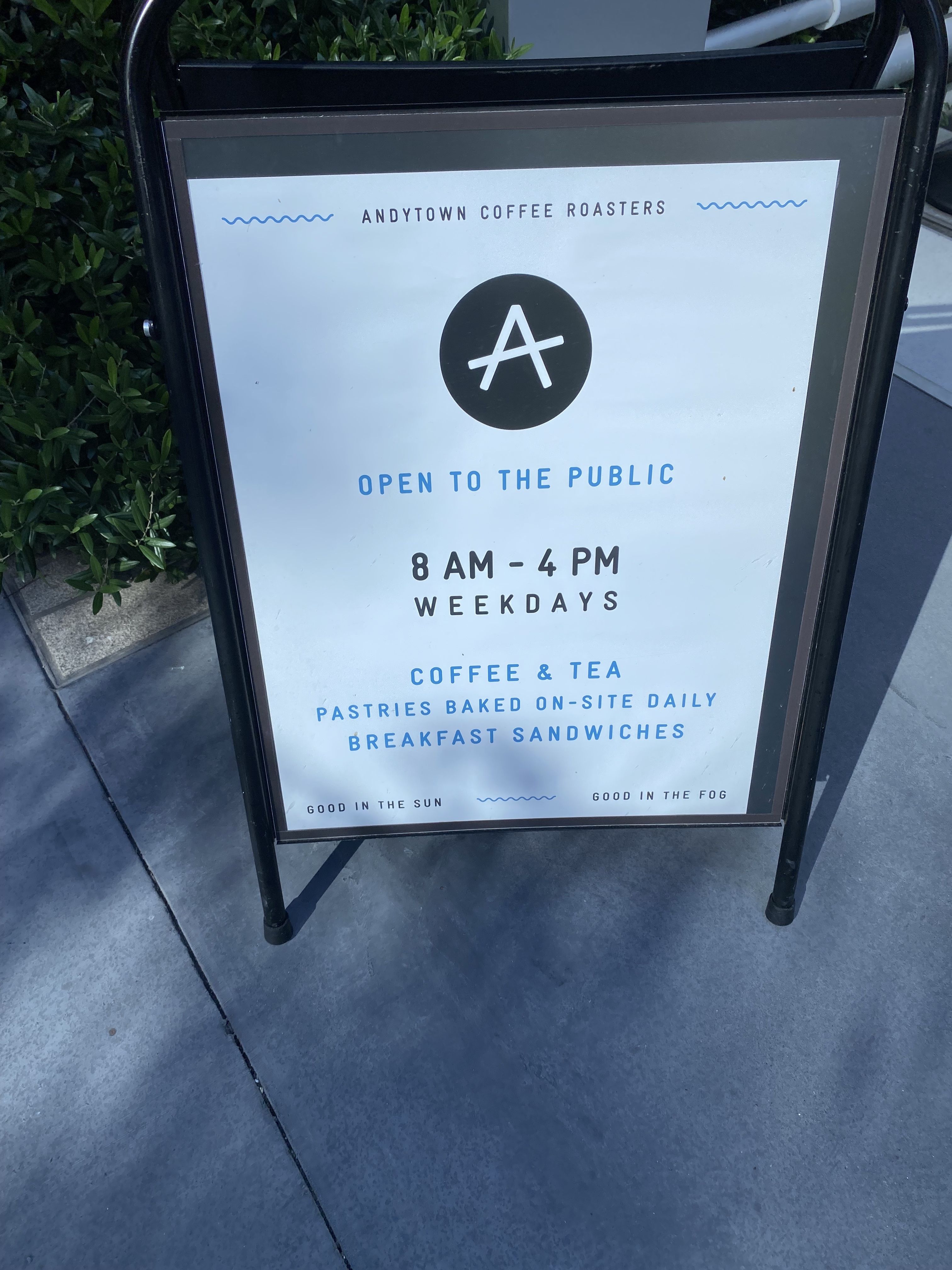 FÁiLTE: Sign outside the Salesforce Transit Hub location of Andytown Coffee Roasters