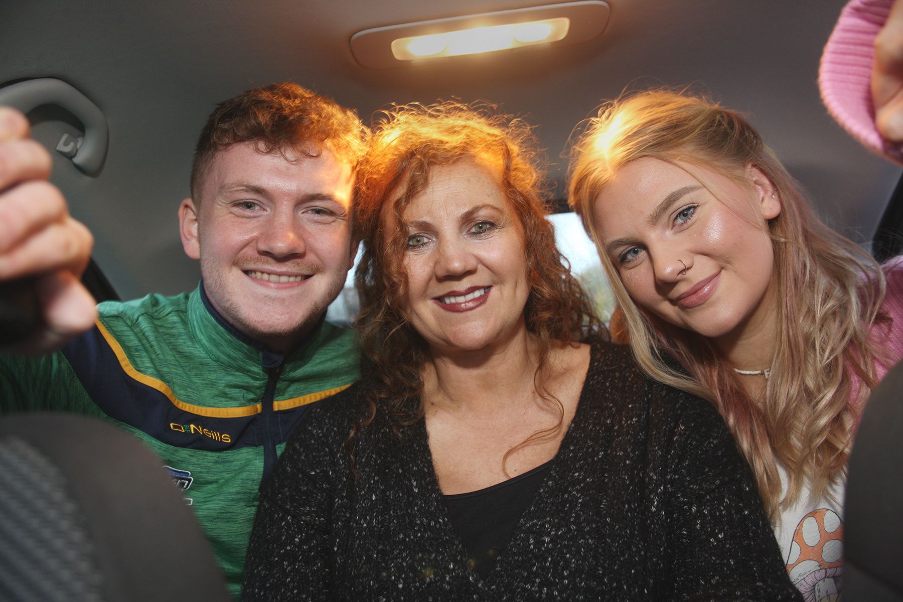 Emer, Joe and Niamh McNally in the car