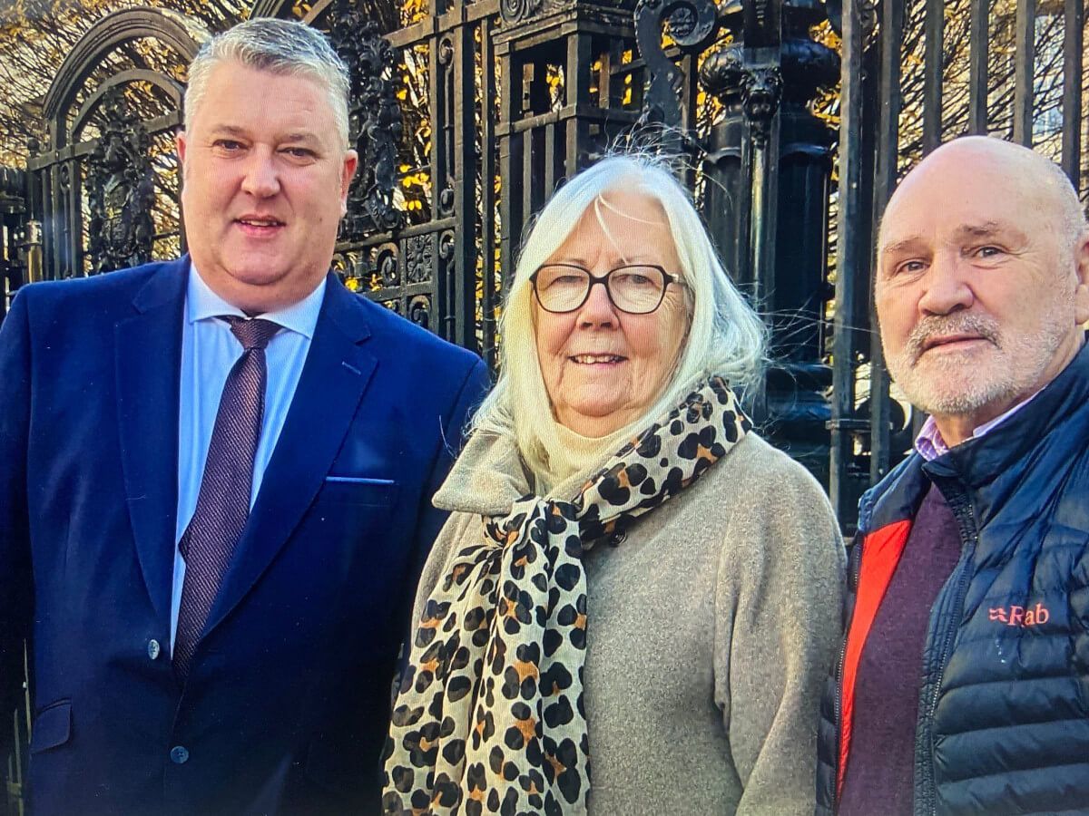 QUASHED: Alex and Liz Maskey with their solicitor upon having their convictions quashed