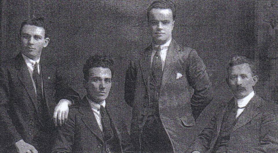 REVOLUTIONARY: (L-R) Seamus Woods, Tom McNally, Joe McKelvey O/C and Frank Crummey of the IRA's Third Northern Battalion, July 1921  REVOLUTIONARY: (L-R) Seamus Woods, Tom McNally, Joe McKelvey O/C and Frank Crummey of the IRA's Third Northern Battalion, July 1921