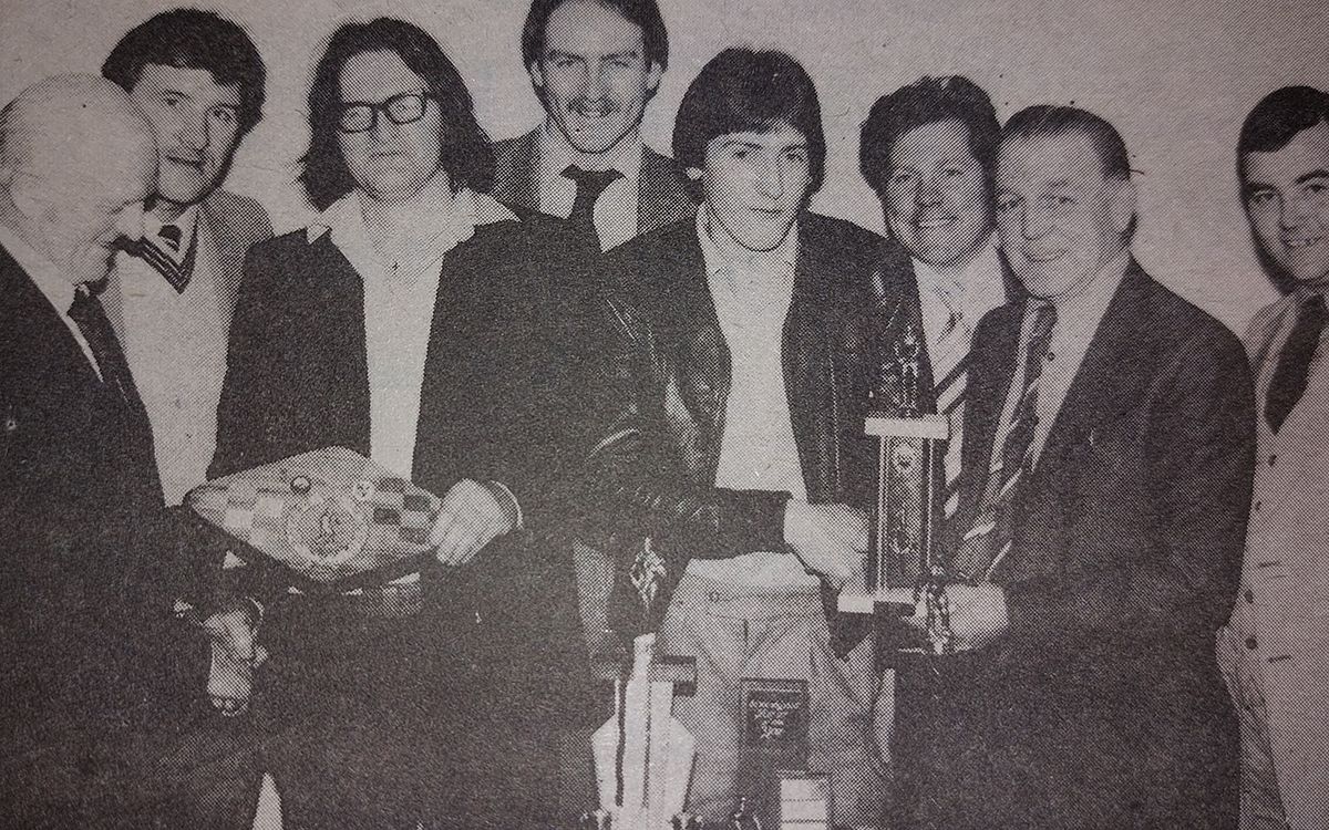 At the St Malachy's GAC Annual Dinner, South Antrim Chairman and Treasurer Sean McNally and Con Grego present prizes to Jackie Collins, Tony Price, Joe Hand and Joey McGuigan. Also pictured are Eamon Boyle and Gerry Kelly, chairman