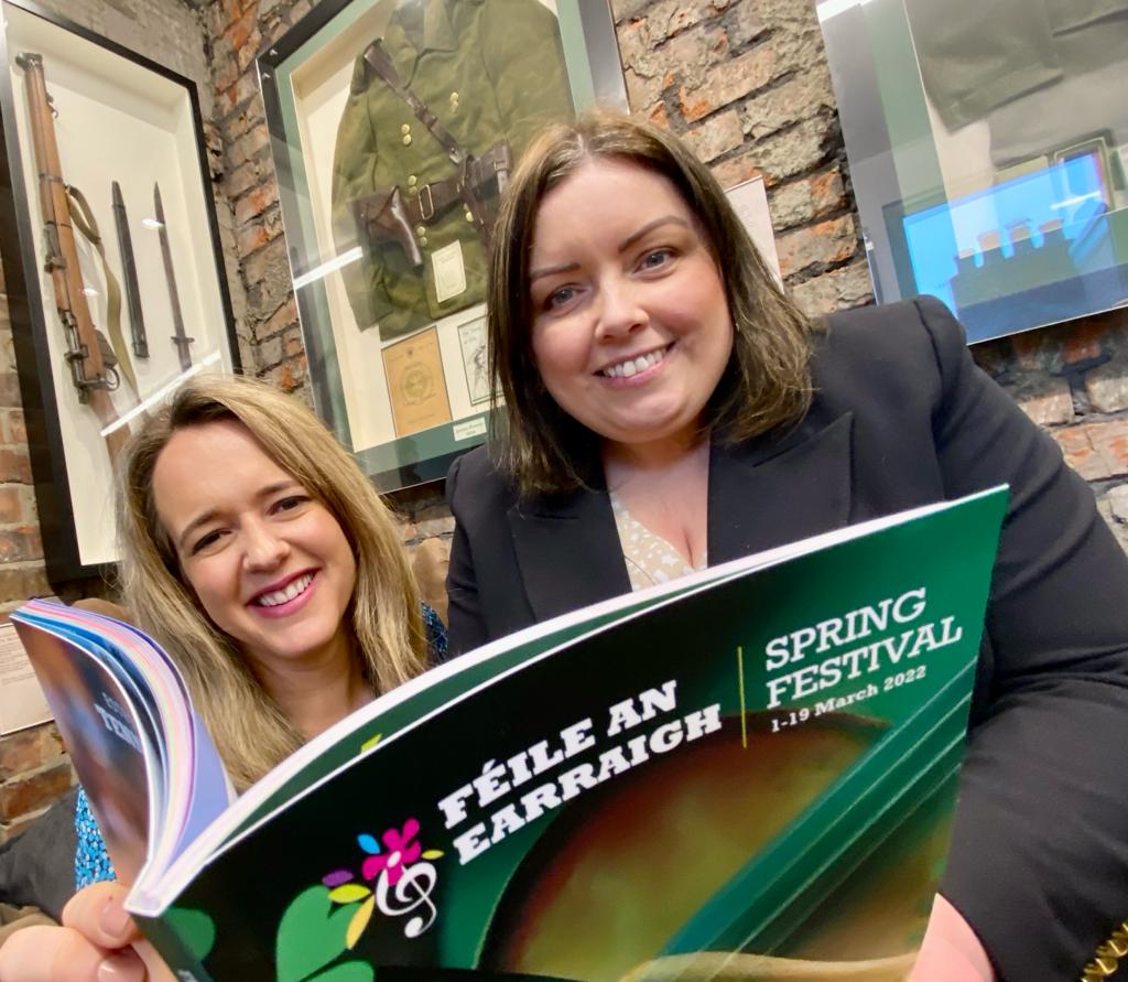 LAUNCH: Lord Mayor of Belfast Kate Nicholl with Communities Minister Deirdre Hargey checking out next month’s events