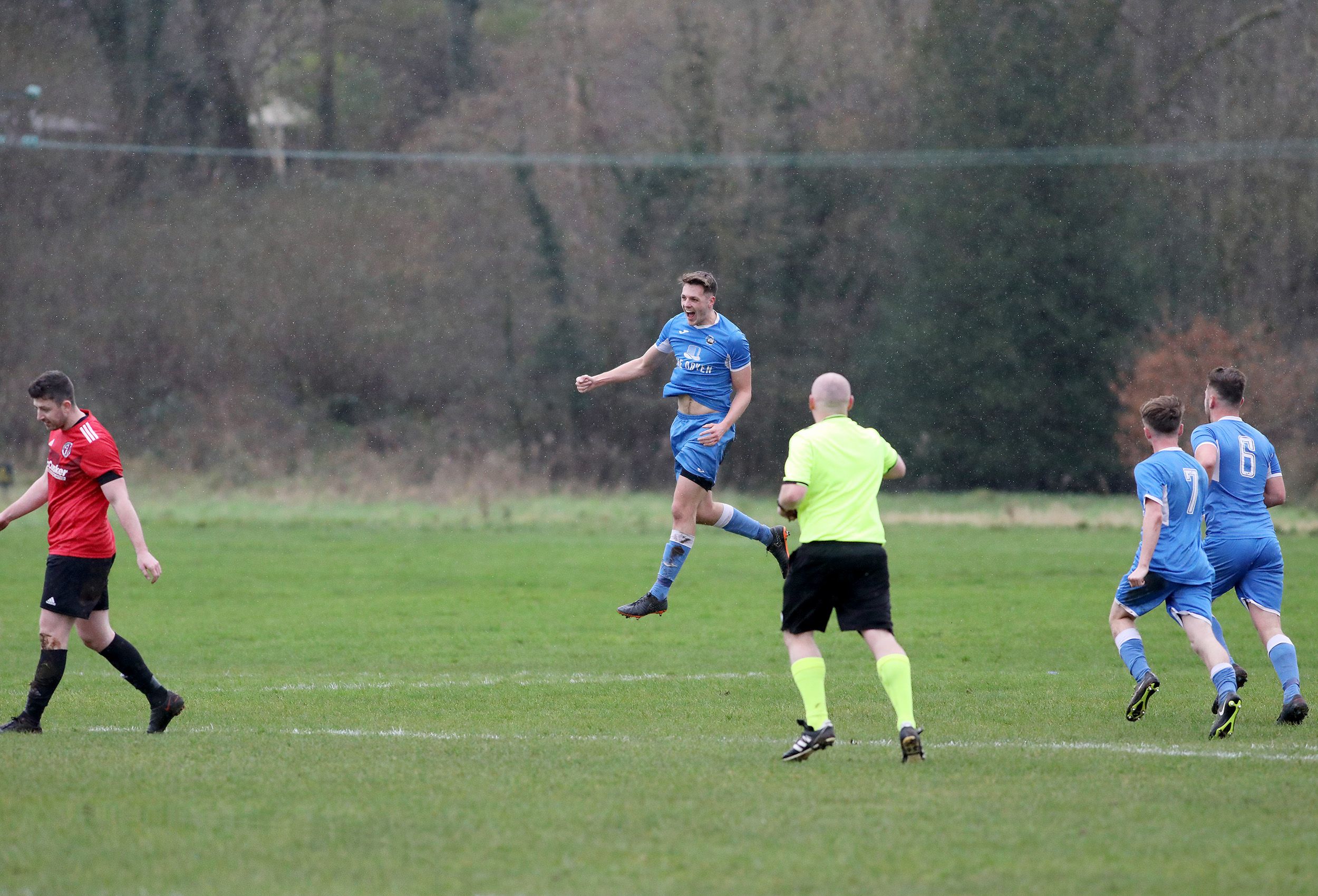 Ben Hendron celebrates putting Finaghy into an early lead