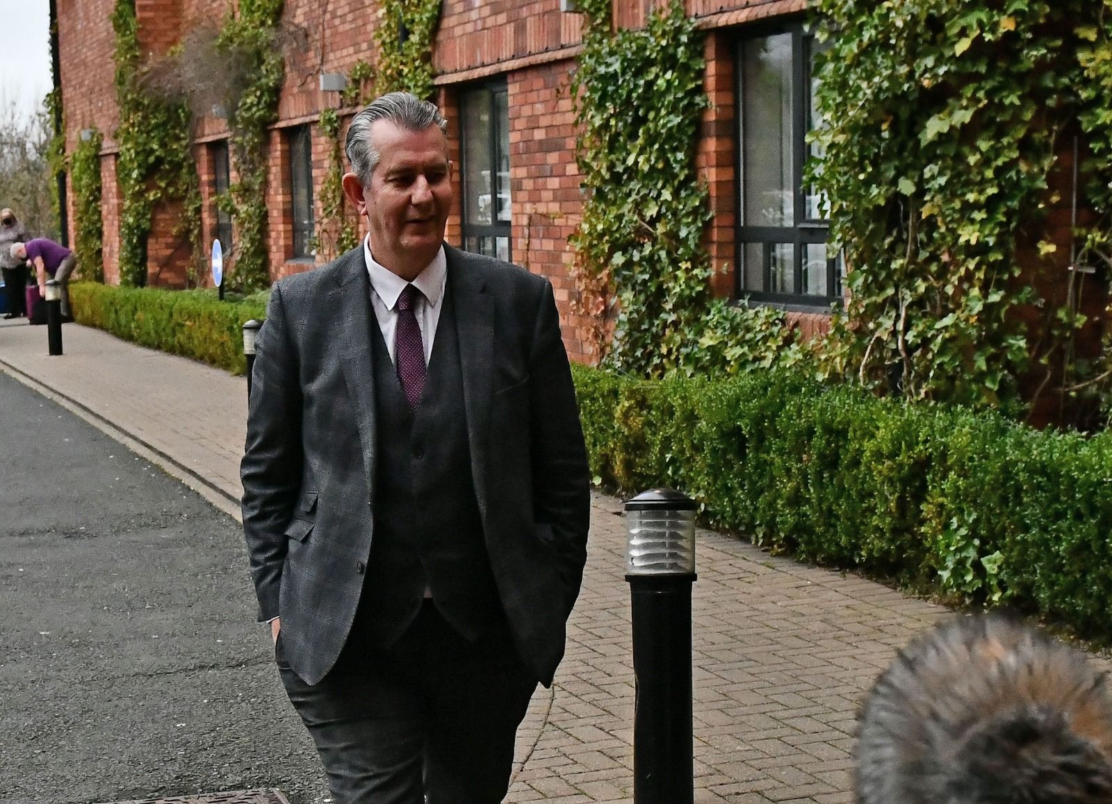 Agriculture Minister Edwin Poots arriving at today's DUP press conference (Photo by Pacemaker)