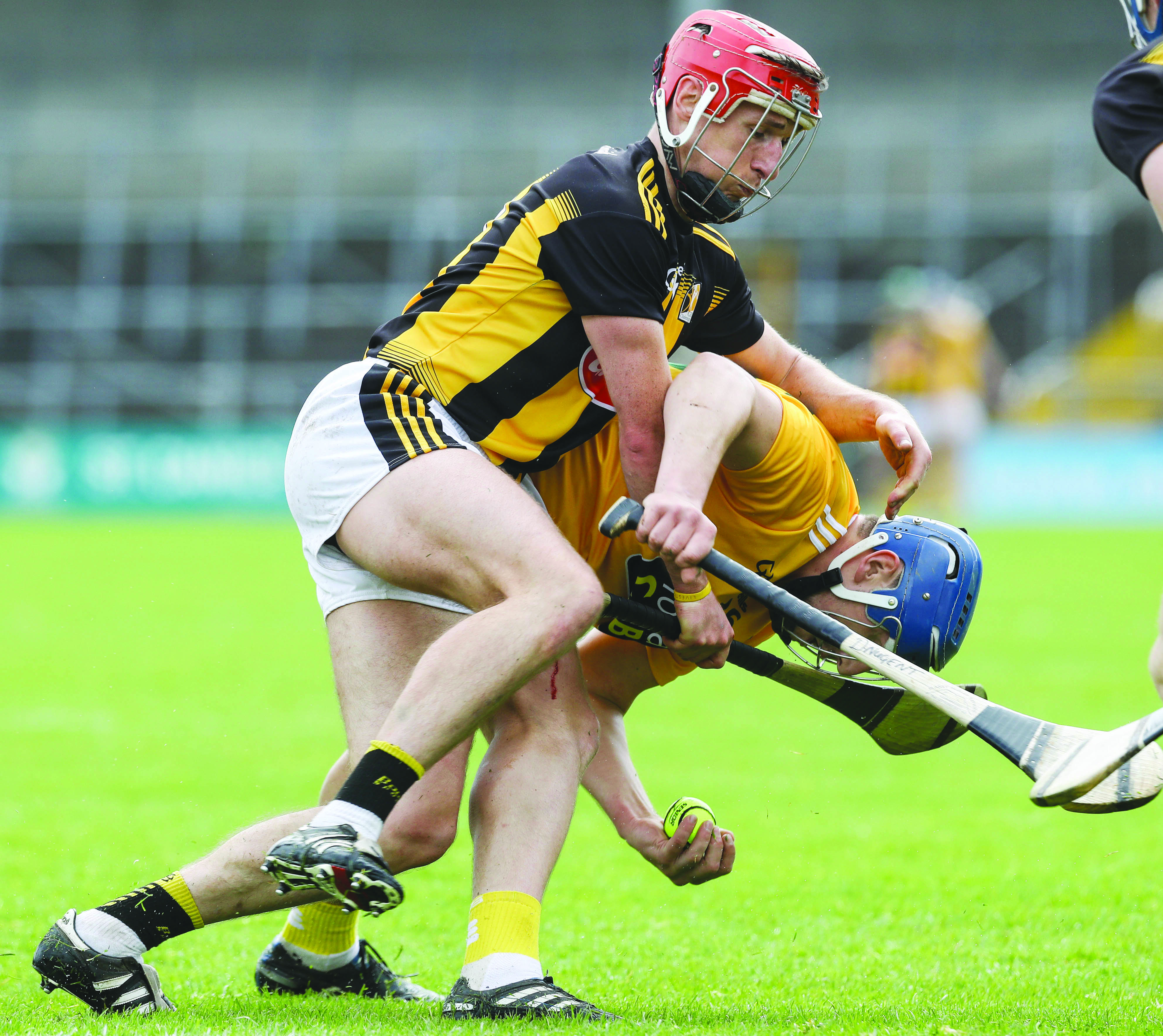 Cillian Buckley challenges Domhnall Nugent during last year’s game. Buckley is back to help lead the Kilkenny charge again this year, while Nugent is one of many Antrim injuries heading into the League