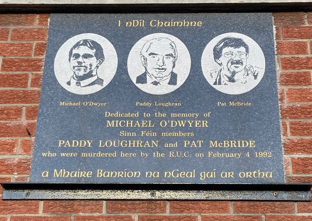 REMEMBERED: A plaque in memory of Pat McBride (40), Paddy Loughran (61) and Michael O’Dwyer (24)